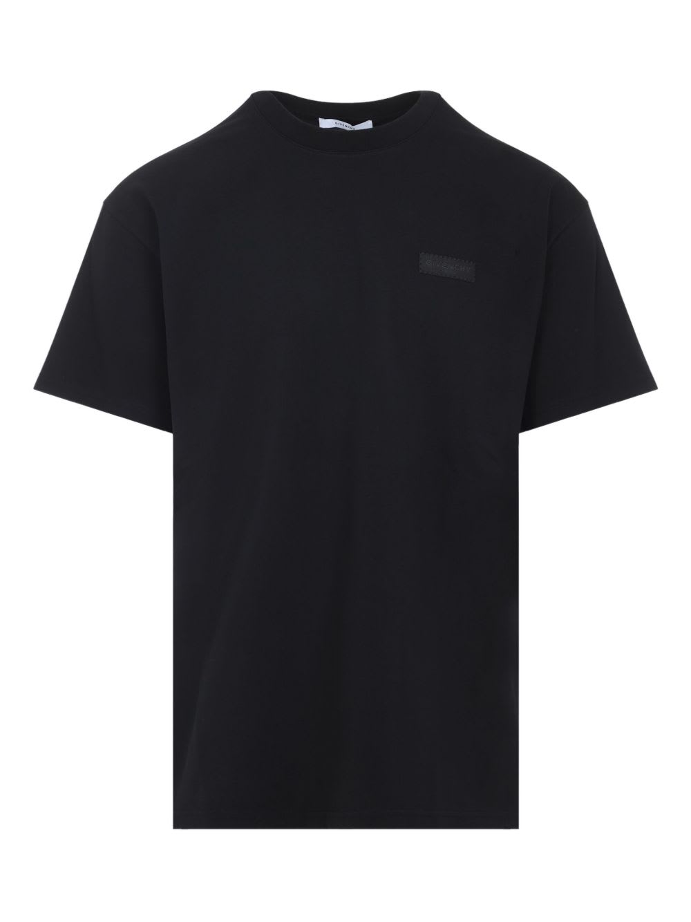 Givenchy Black Crewneck T-shirt With Logo Patch On The Front In Cotton Man