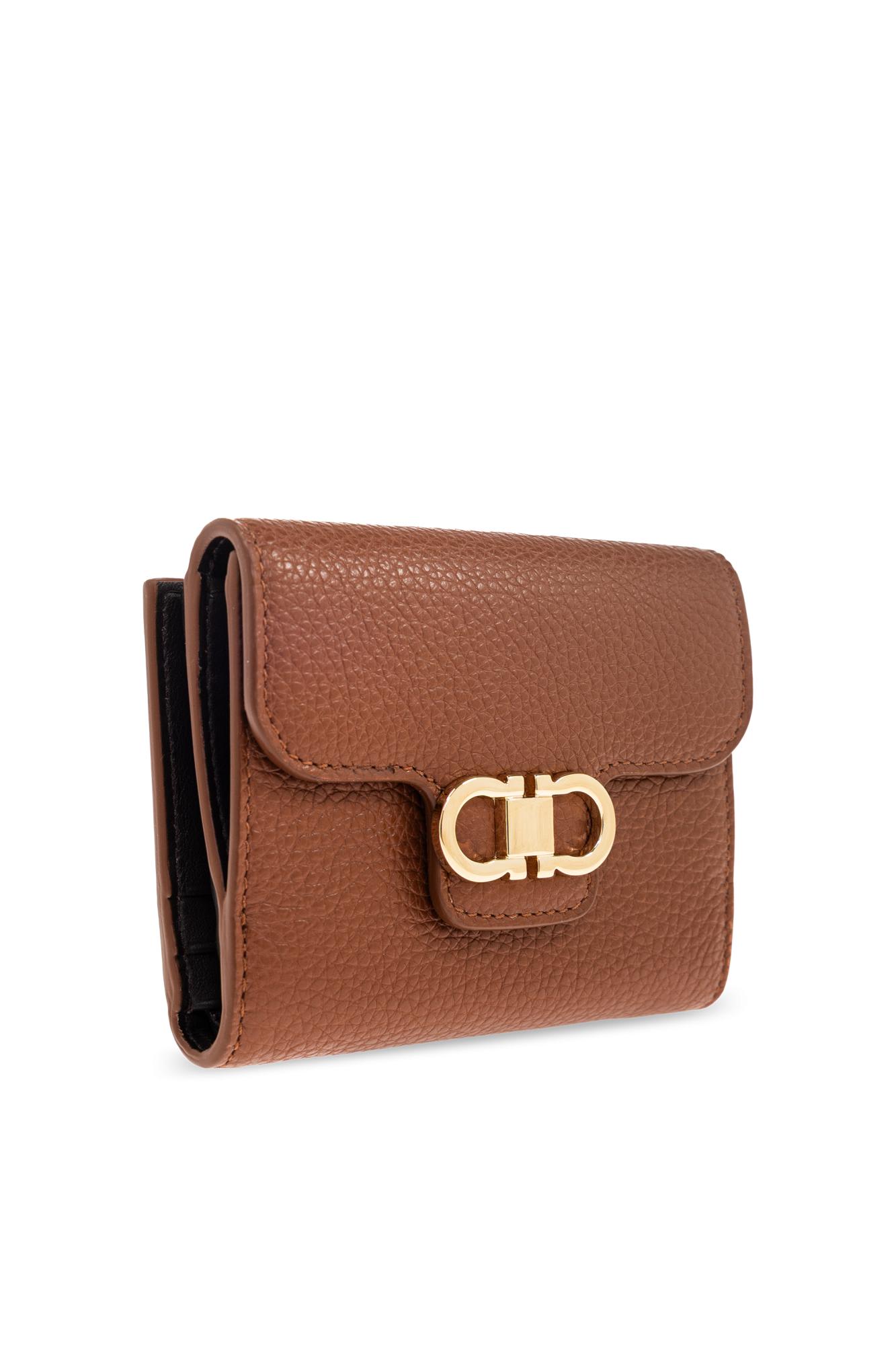 Ferragamo Leather Wallet With Logo In Brown