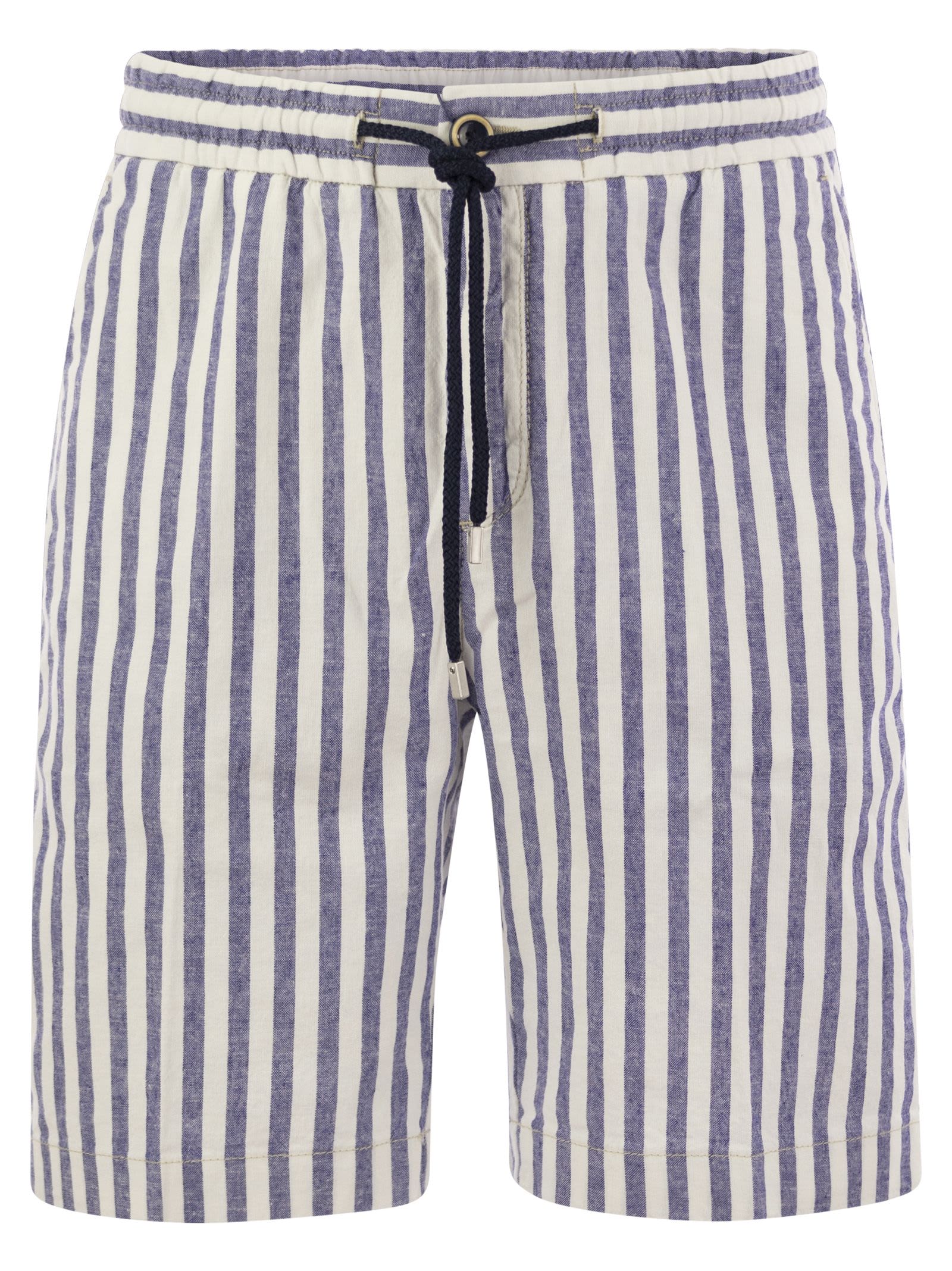 Shop Vilebrequin Striped Cotton And Linen Bermuda Shorts In Blue