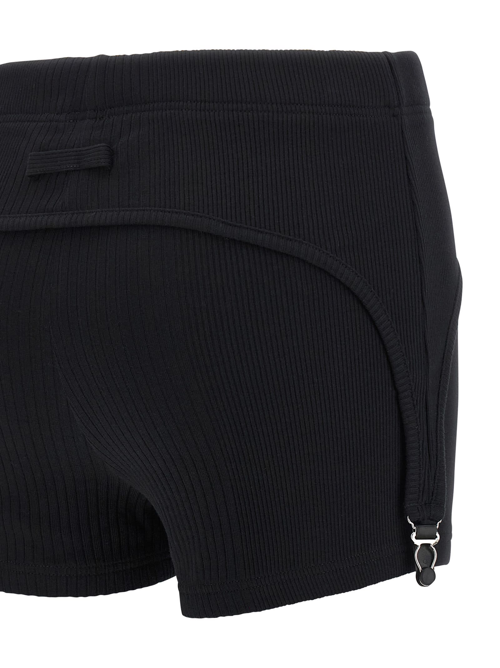 Jean Paul Gaultier Cotton Ribbed Mini Short With Lingerie Garter Clothing In Black