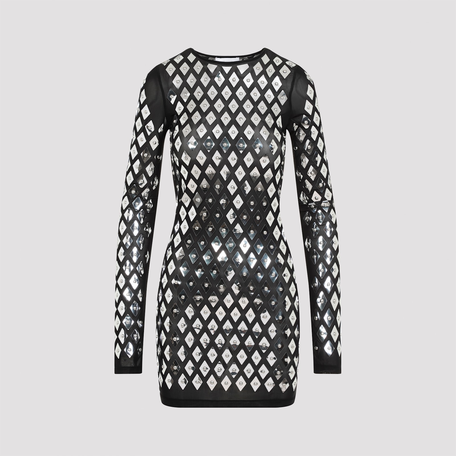 Rabanne Black Dress With Geometric All-over Pattern In Semi-transparent Polyamide Woman In Black