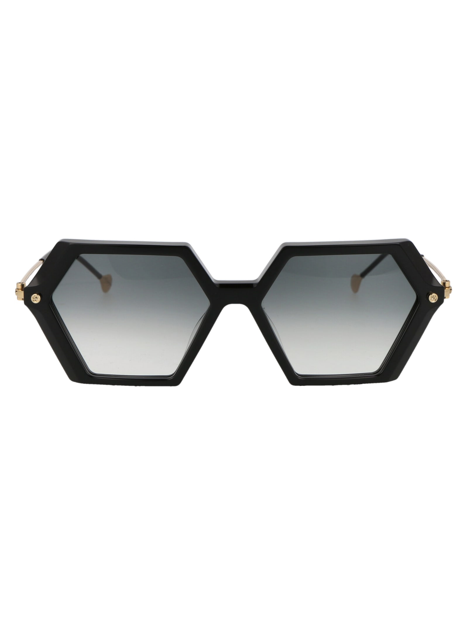 Shop Yohji Yamamoto Slook 007 Sunglasses In M001 Pur Black/japan Gold