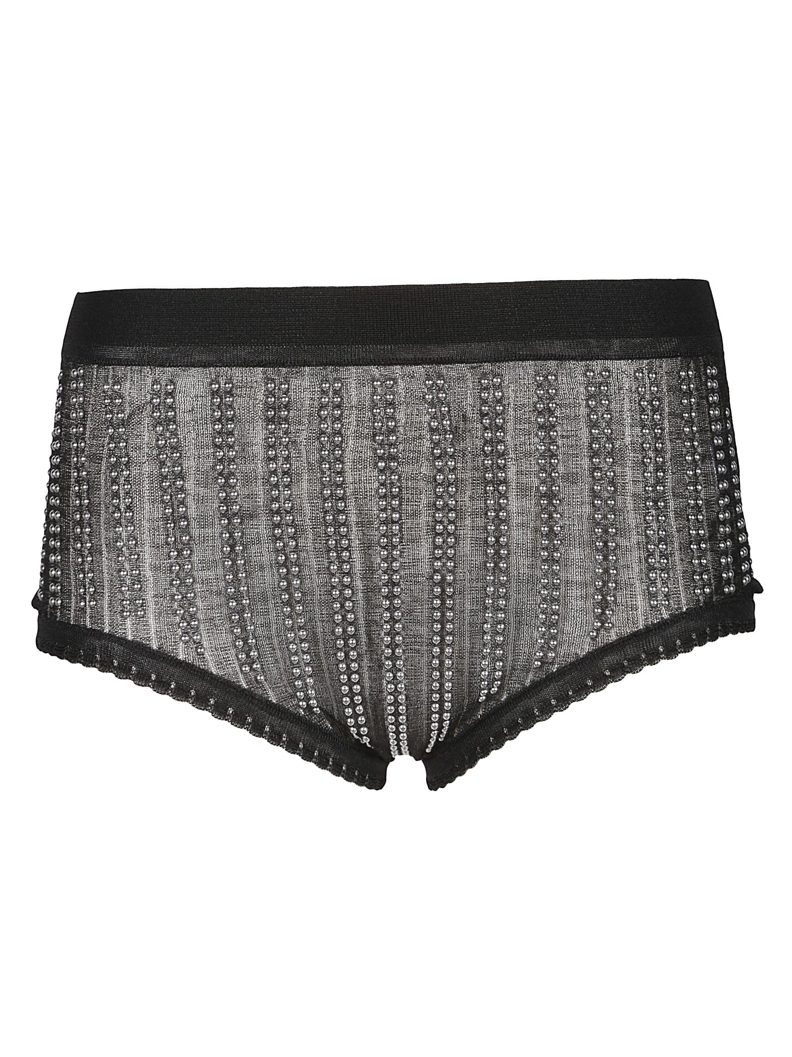 Black Knitted High Waisted Briefs With Studs