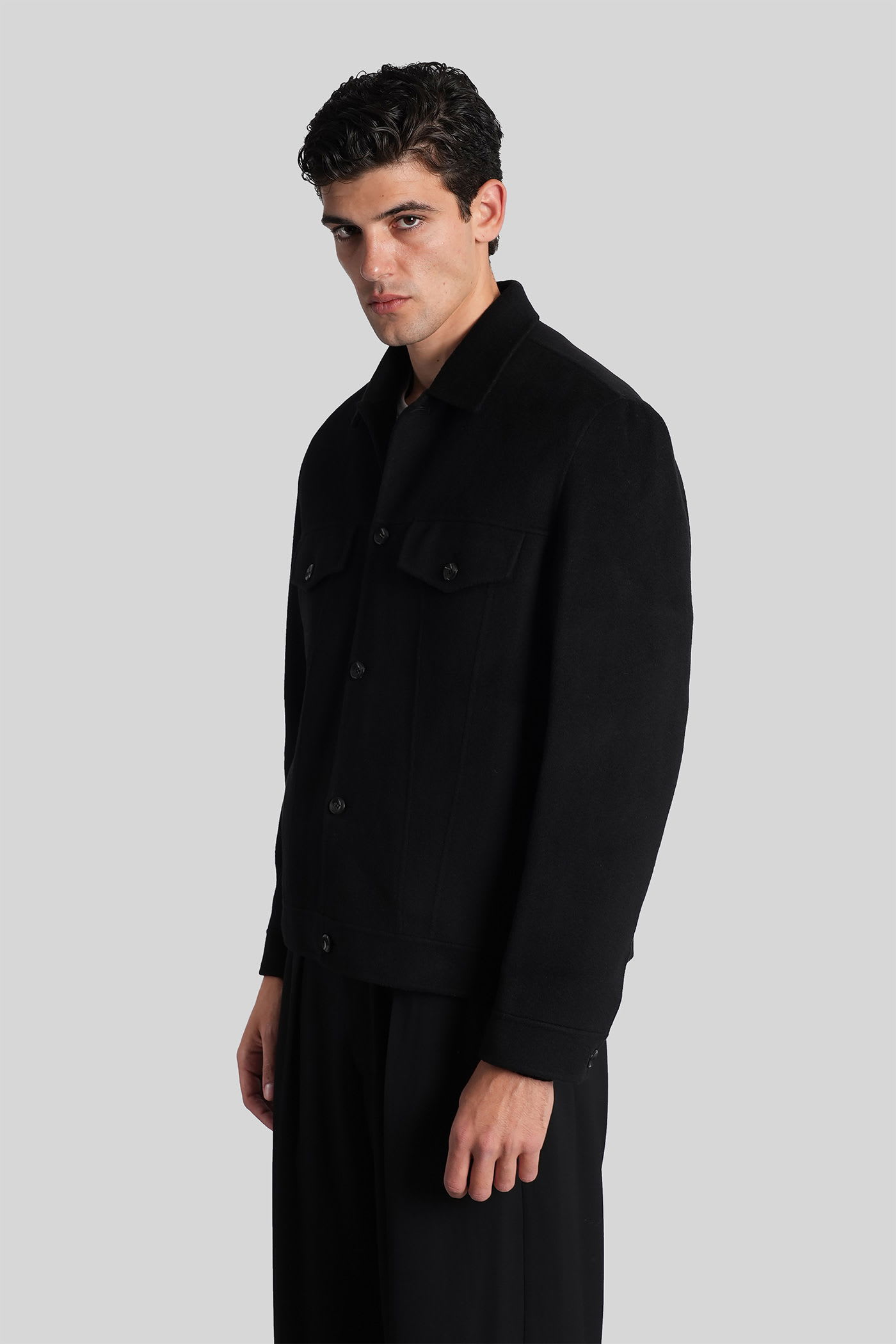 Attachment Casual Jacket In Black Wool In Black