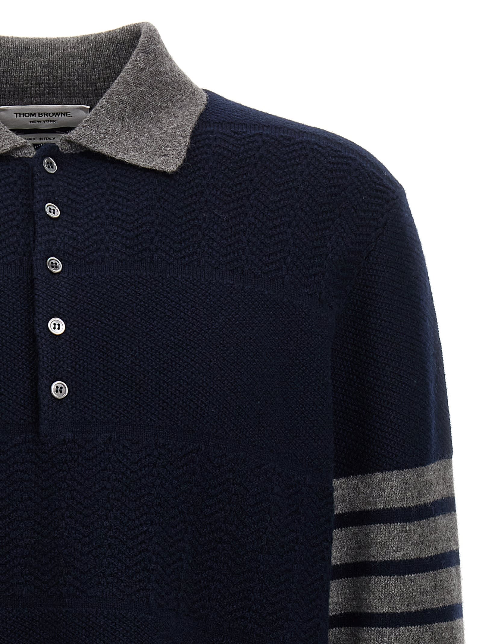 Shop Thom Browne Textured Rugby Stripe Sweater In Blue