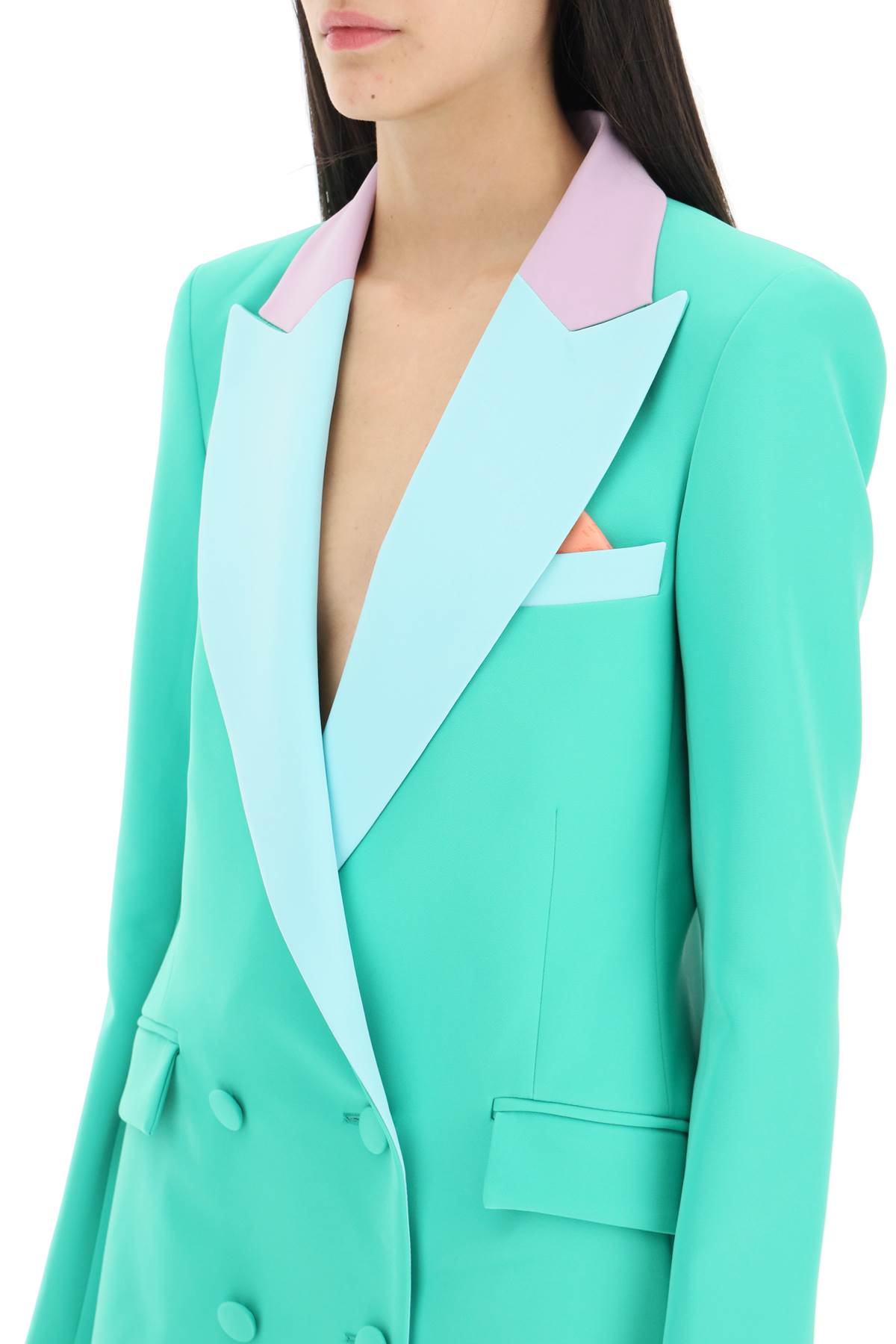 Shop Hebe Studio Bianca Double-breasted Blazer In Neo-crepe In Green Ciel Lilac (green)