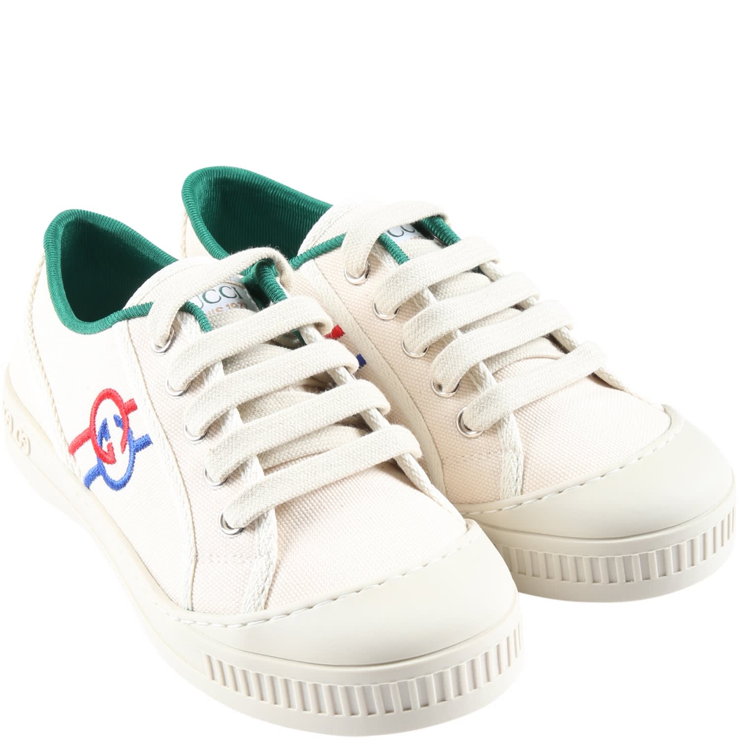 Shop Gucci Ivory Sneakers For Kids  Tennis 1977 In White