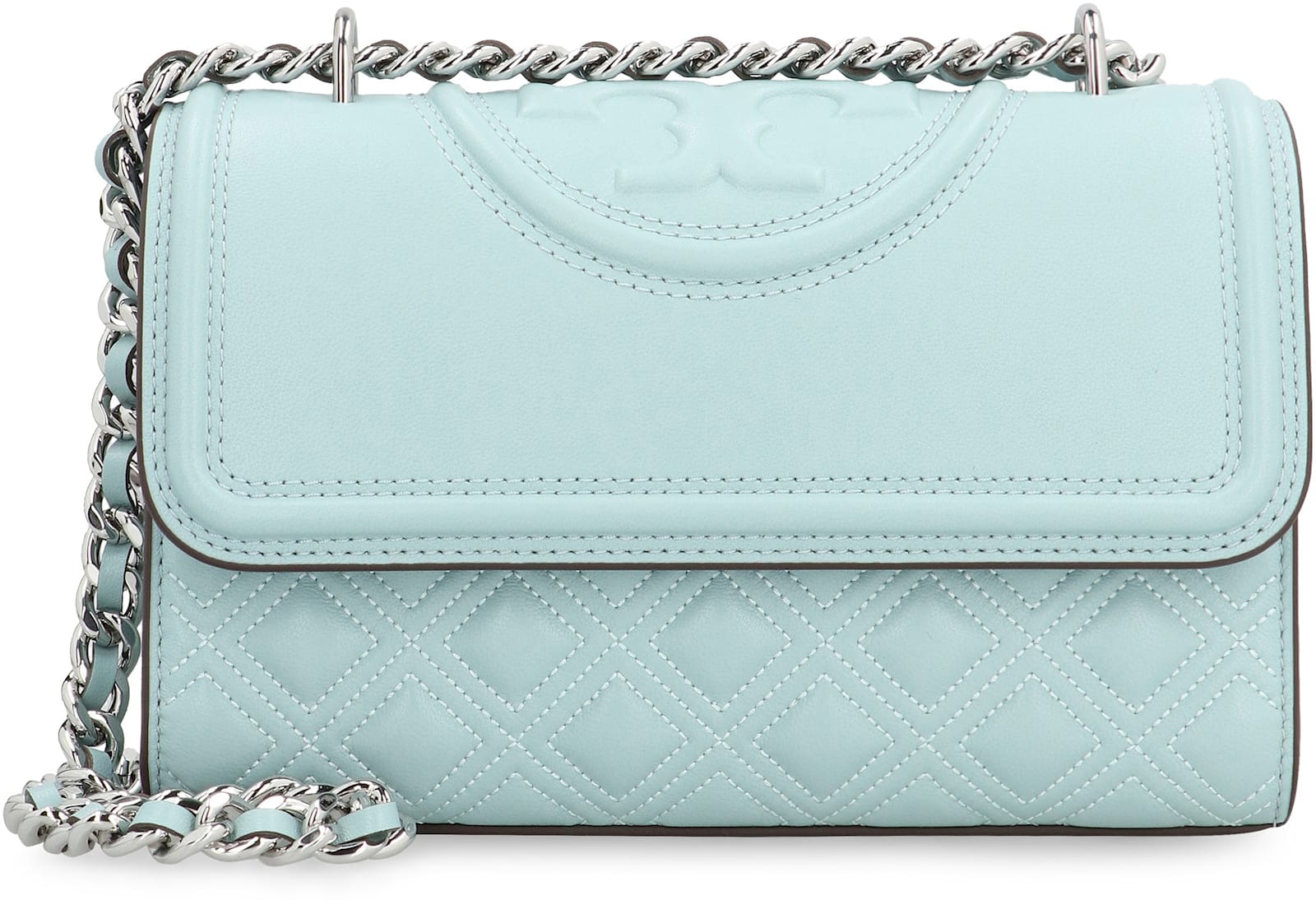 Tory Burch Fleming Quilted Leather Shoulder Bag In Light Blue