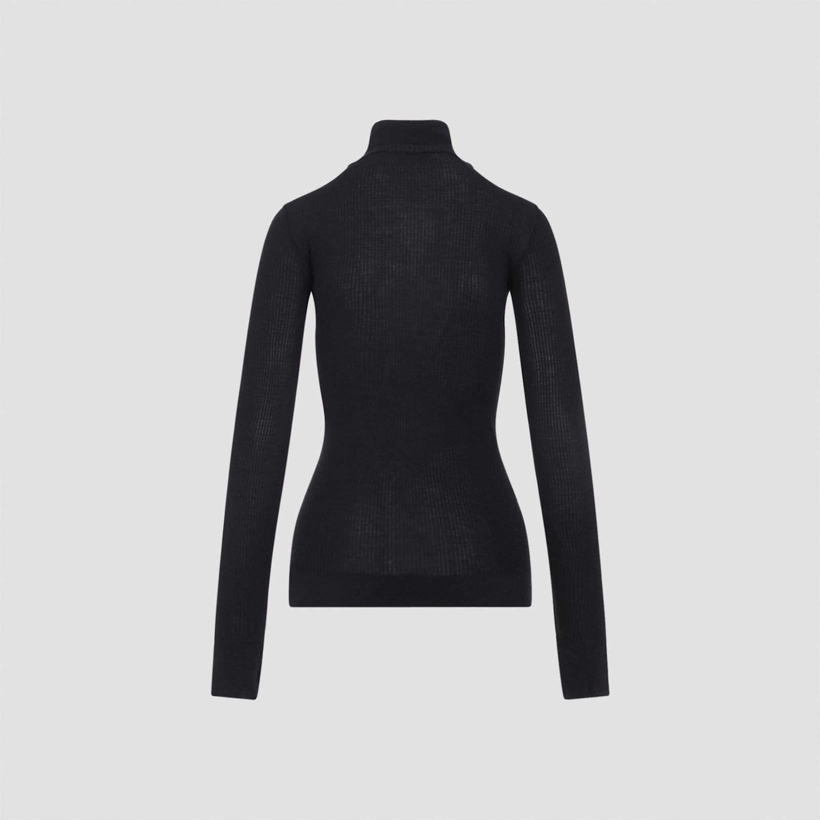 Lemaire Fitted Long-sleeve Black Wool Top In Black