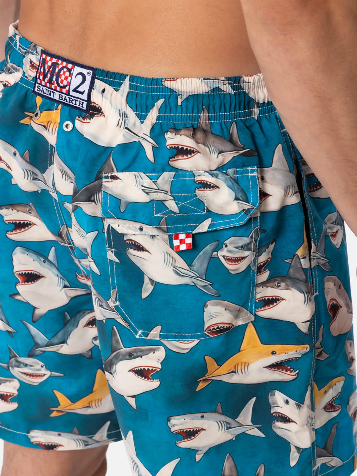 Mc2 Saint Barth X Rick Dick Gustavia Sharks Swim Shorts In Green