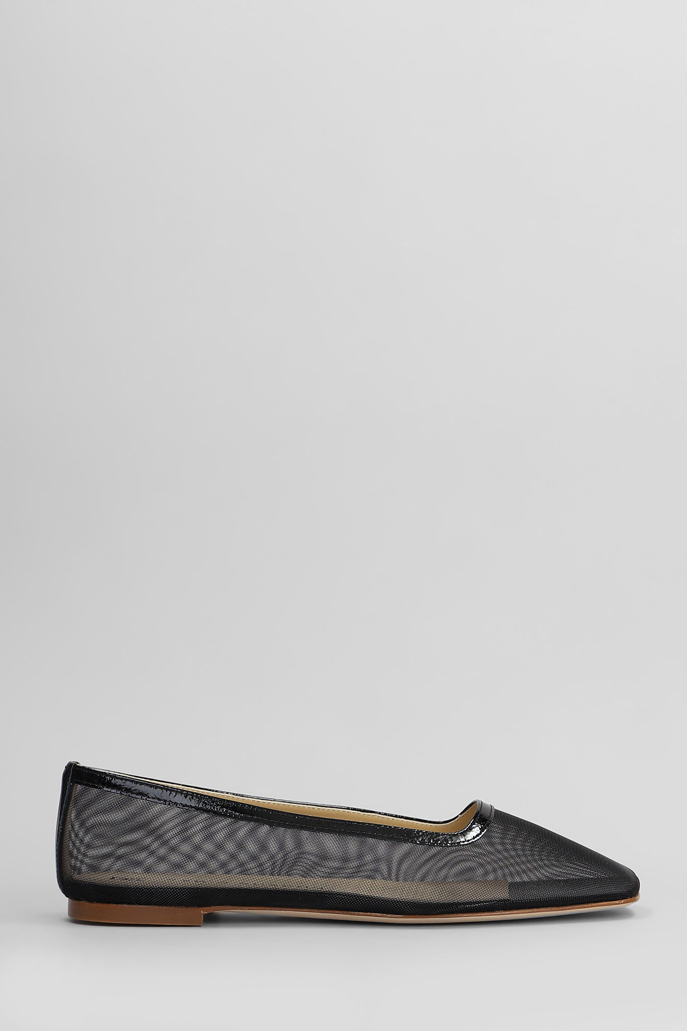 Ballet Flats In Black Leather And Fabric