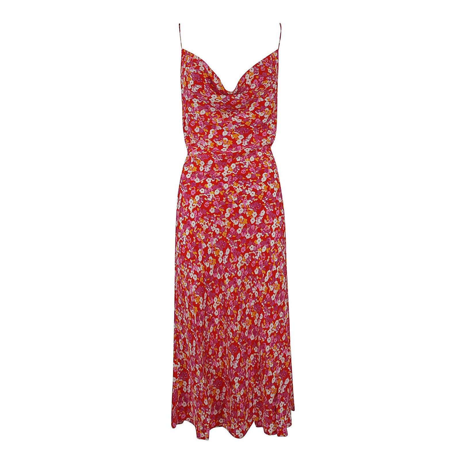 Shop Rotate Birger Christensen Jacquard Flower Printed Midi Dress In Acid Flower Aop+fiery Red