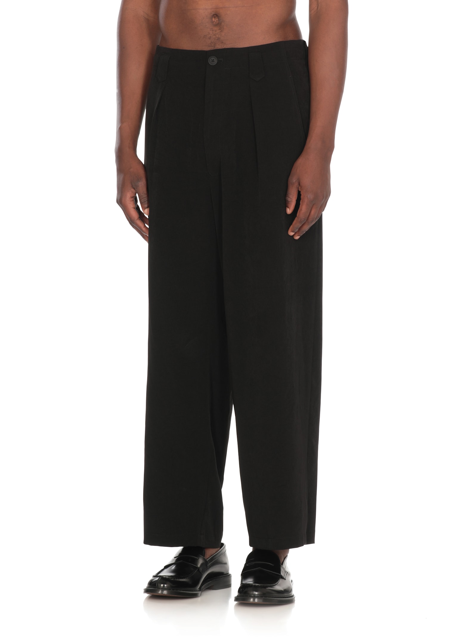 Yohji Yamamoto Pant Silk Belt Loops Pleated Design Wide Leg In Black