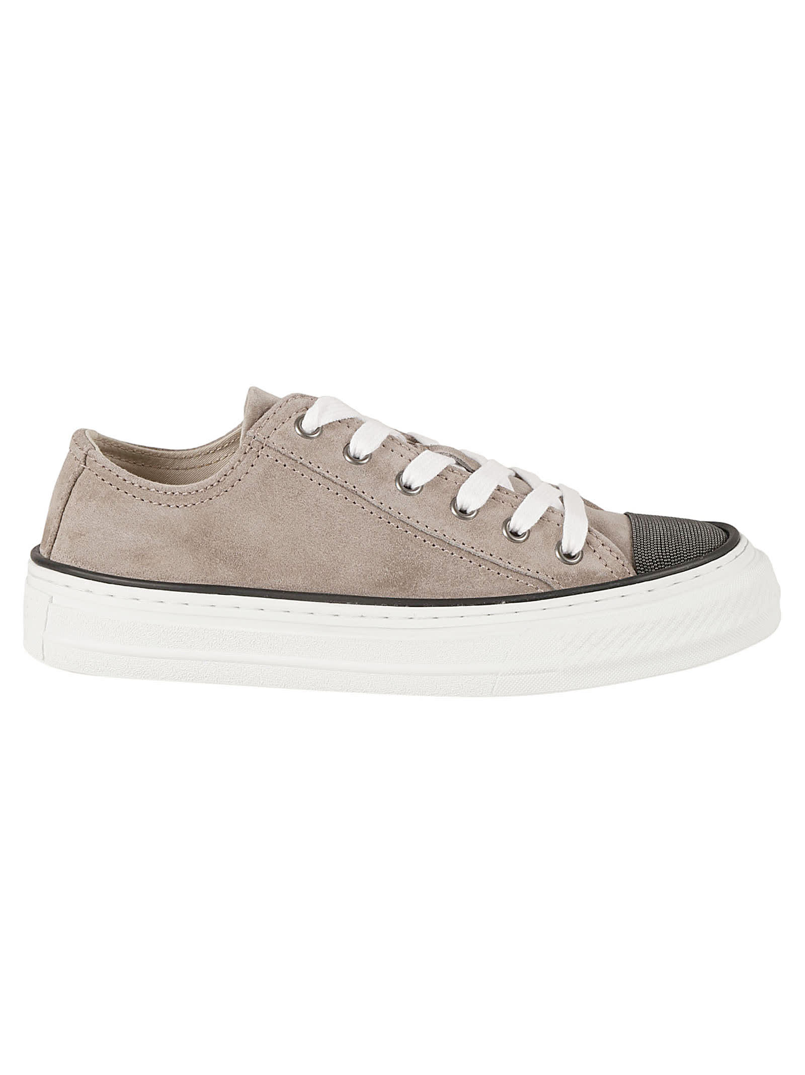 Brunello Cucinelli Softy Velour Pair Of Sneakers In Pietra Serena