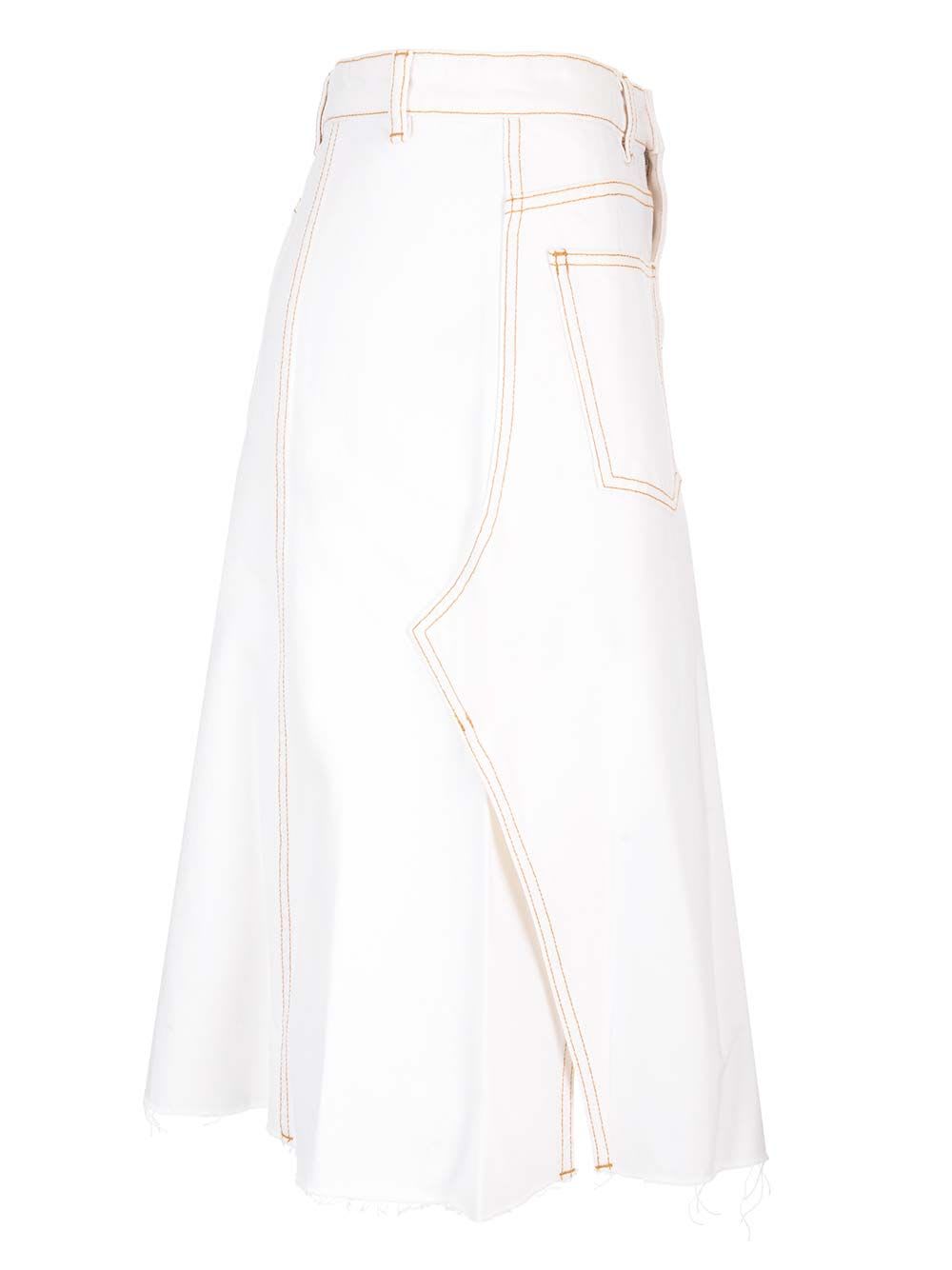 Shop Tory Burch Deconstructed Denim Skirt In Beige