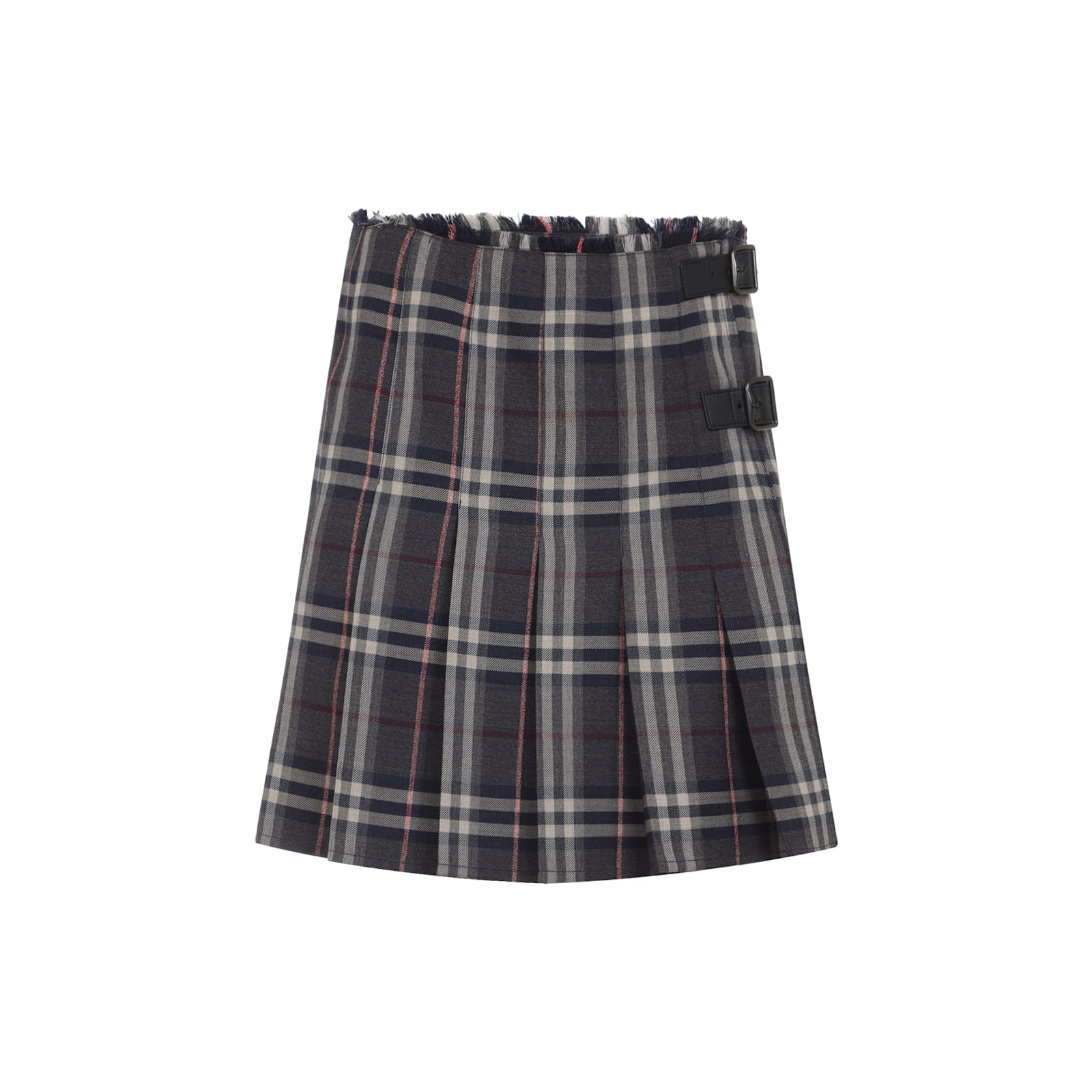 Burberry Leather-trimmed Pleated Checked Wool Mini Skirt In Black
