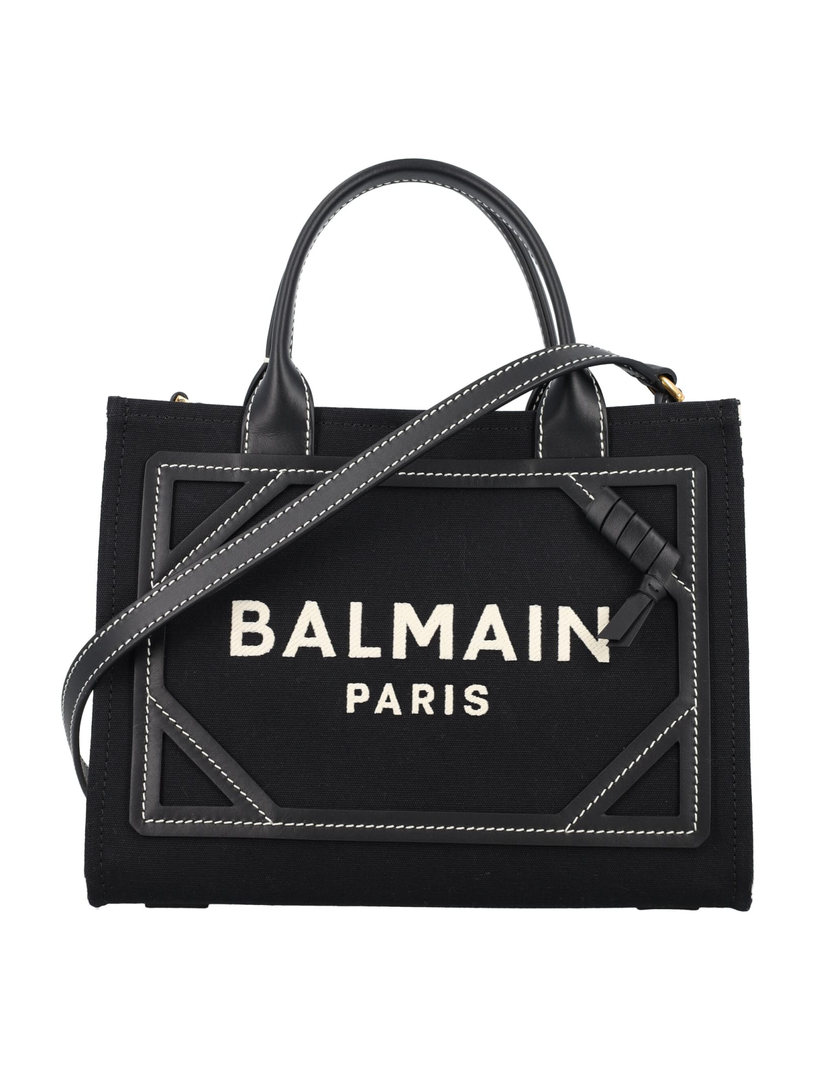 Shop Balmain B-army Small Shopper Bag In Avorio Nero