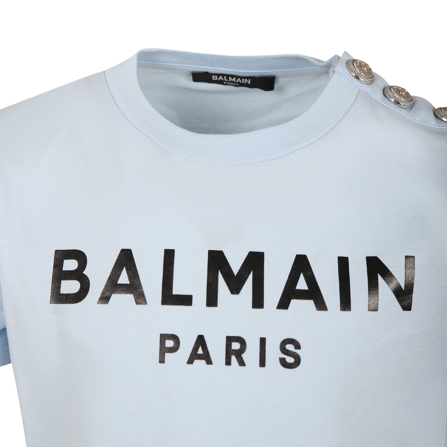 Shop Balmain Light Blue T-shirt For Kids With Logo