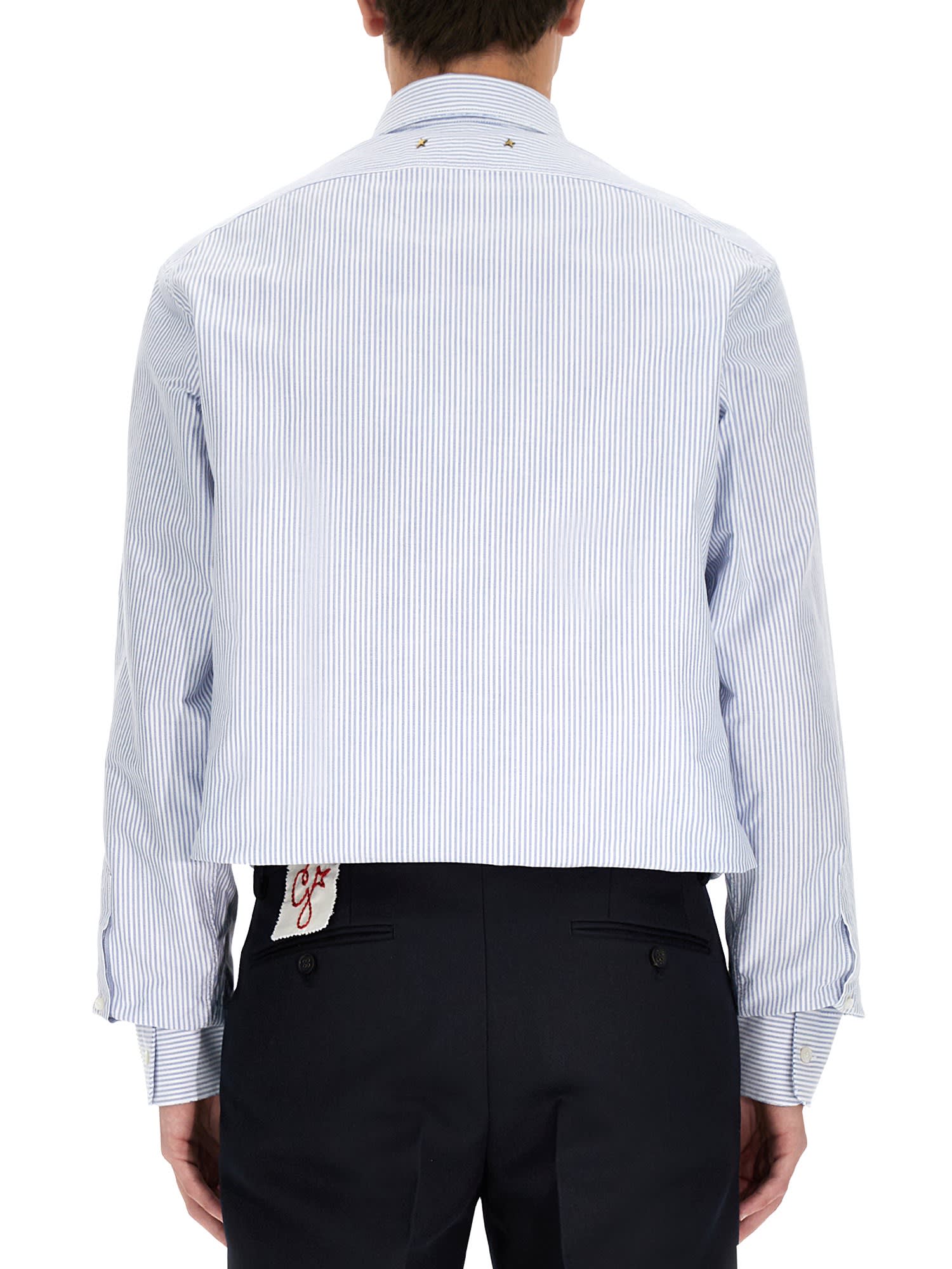 Golden Goose Shirt "alvise" In White Stripes