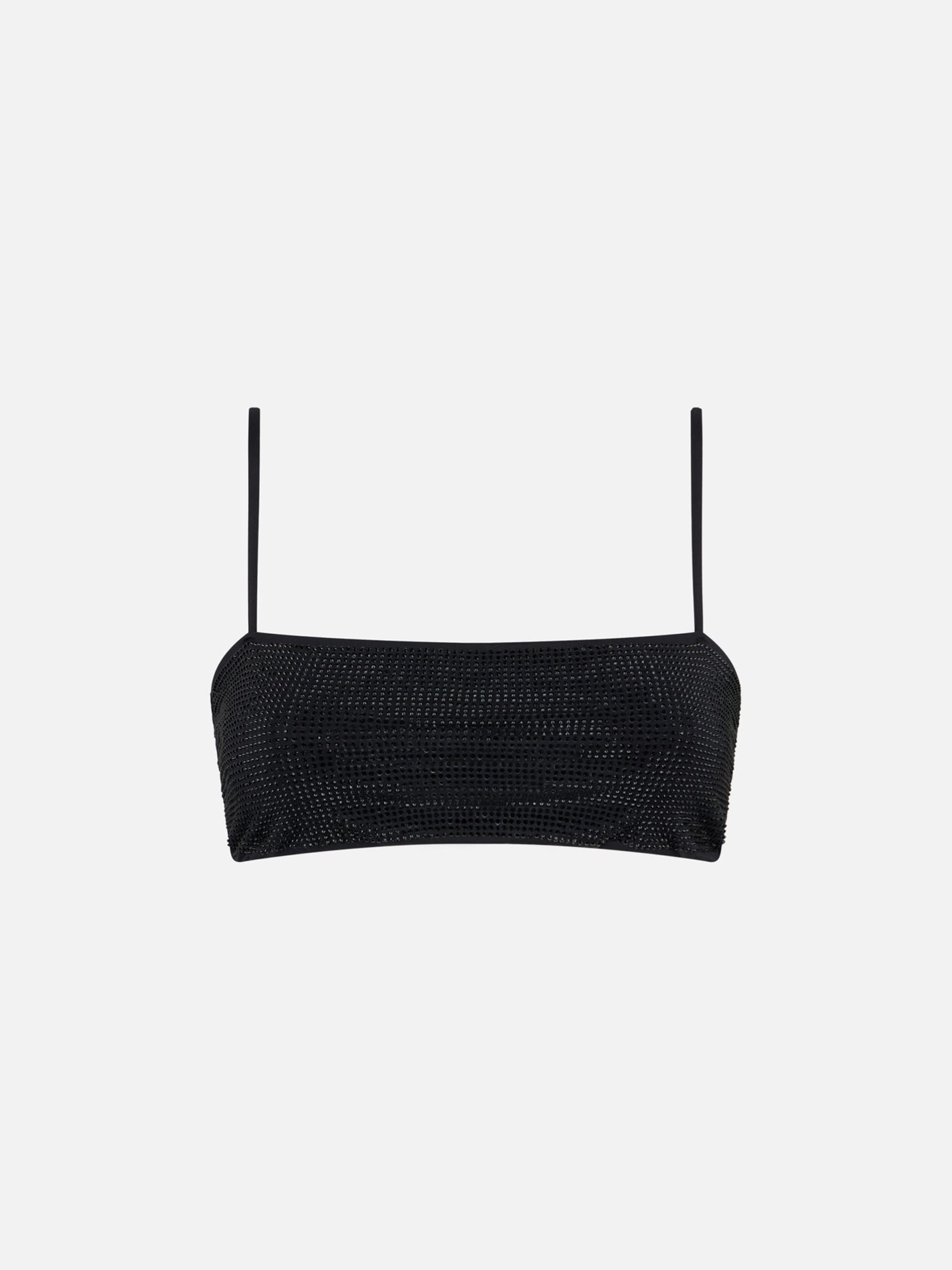 Mc2 Saint Barth Woman Bandeau Black Top With Rhinestone In Black