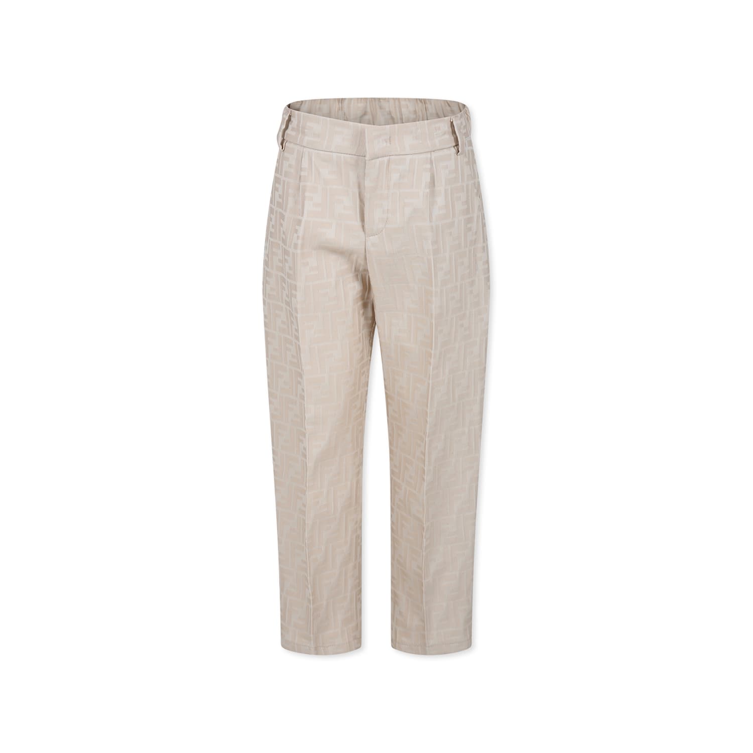 Fendi Beige Trousers For Boy With Ff In Beige