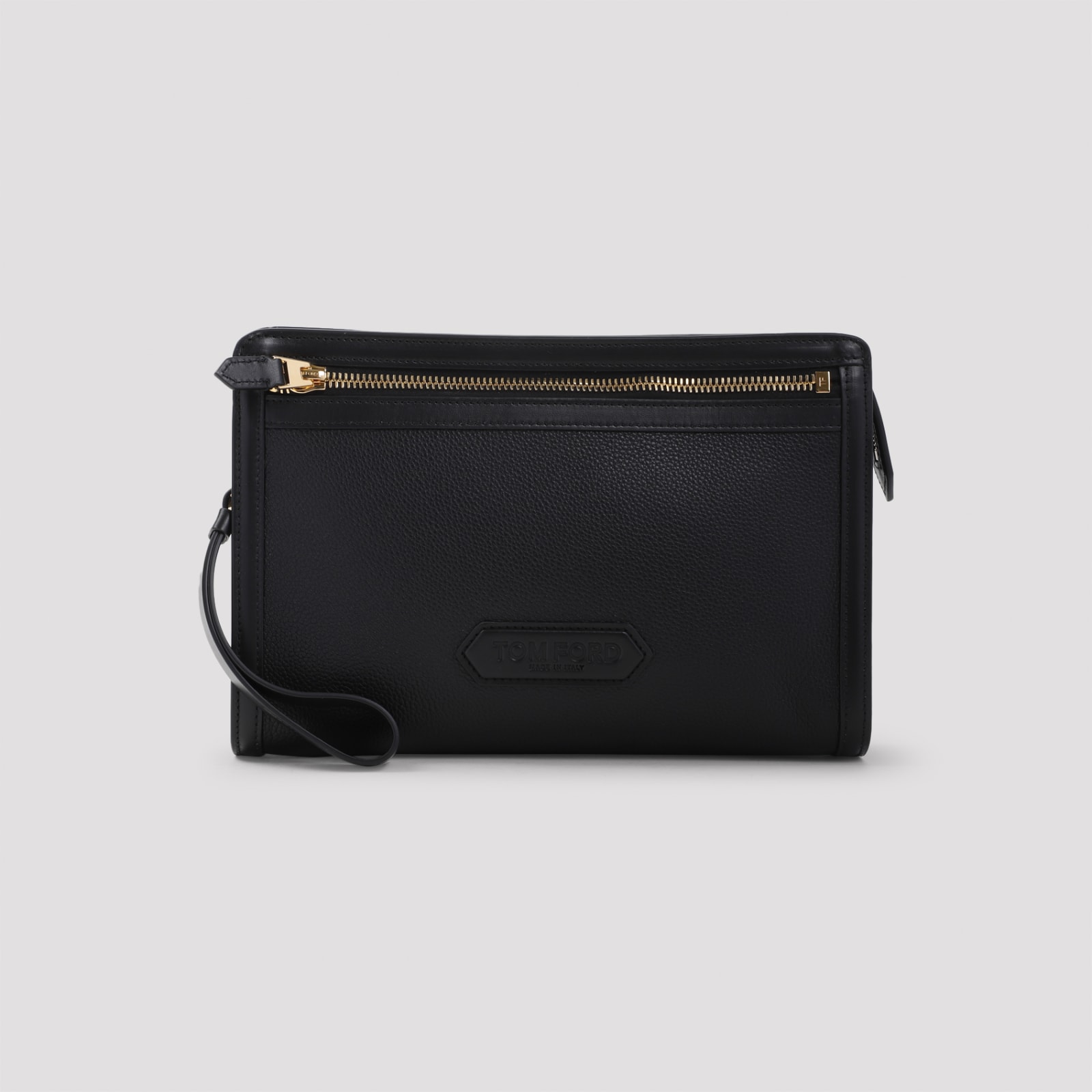 Shop Tom Ford Calf Leather Pouch In Black