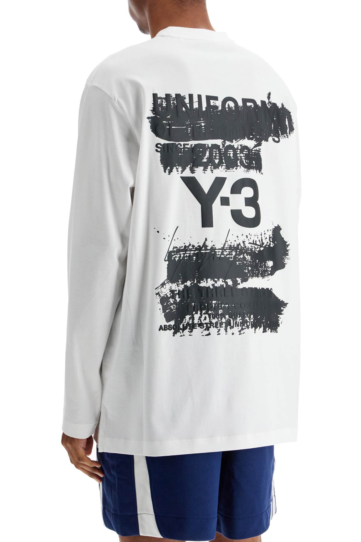 Y-3 Graphic Print Crew Neck Long Sleeve T-shirt In White
