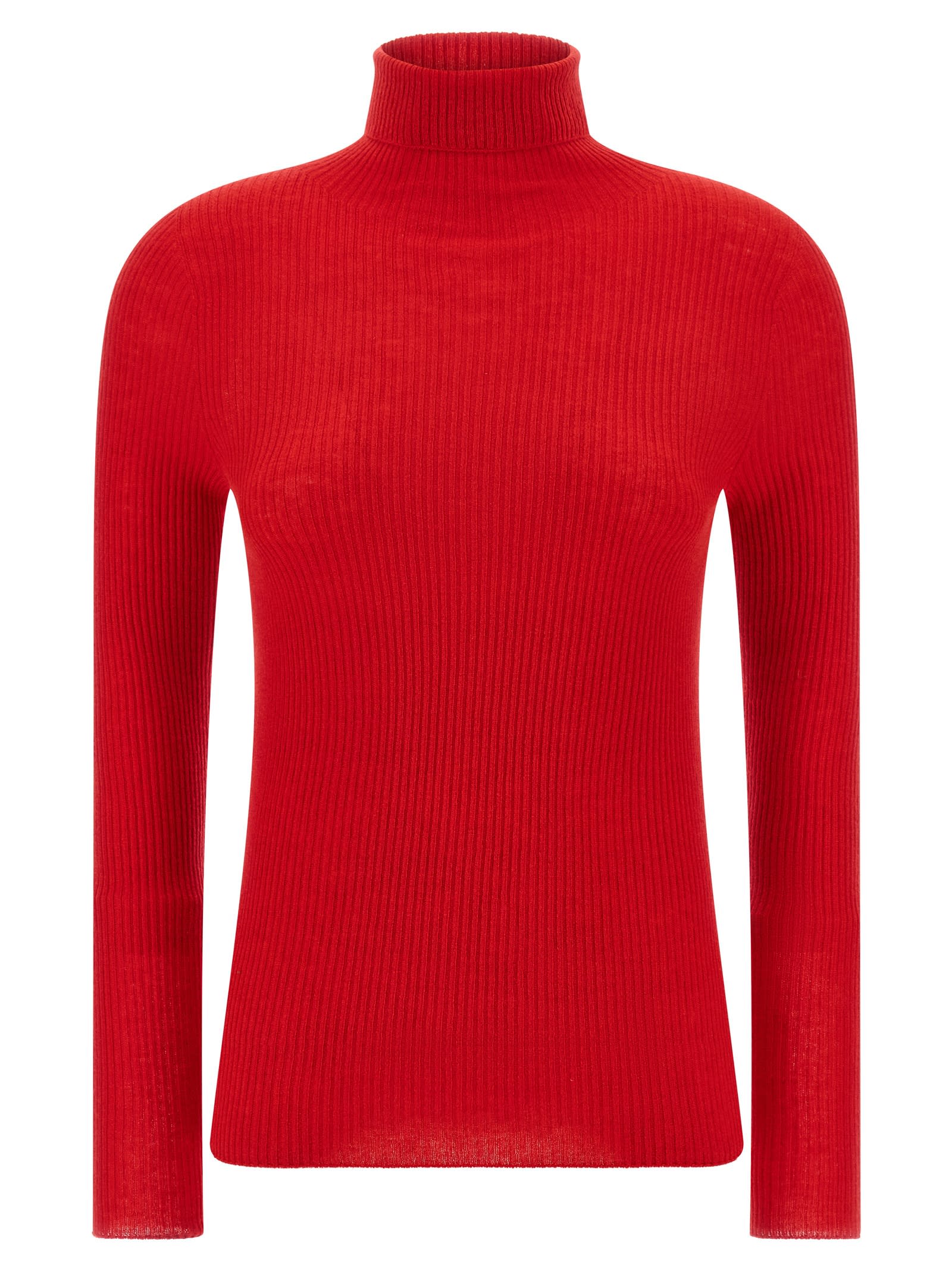 Fabiana Filippi Ribbed Virgin Wool And Silk Turtleneck Sweater In Red