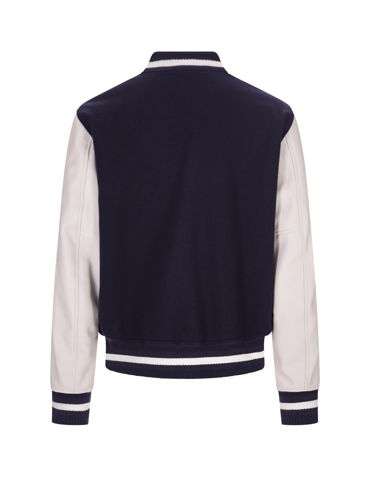 Shop Givenchy Navy Blue And White Bomber Jacket In Wool And Leather