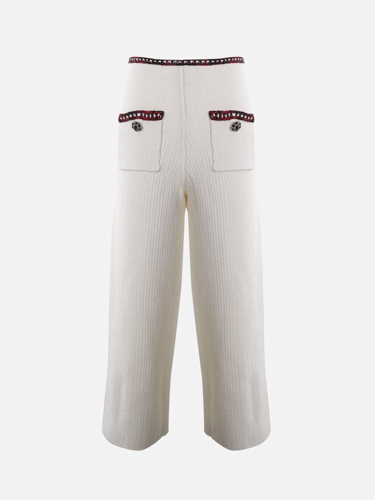 Self-portrait Knitted Trousers With Contrasting Finishes