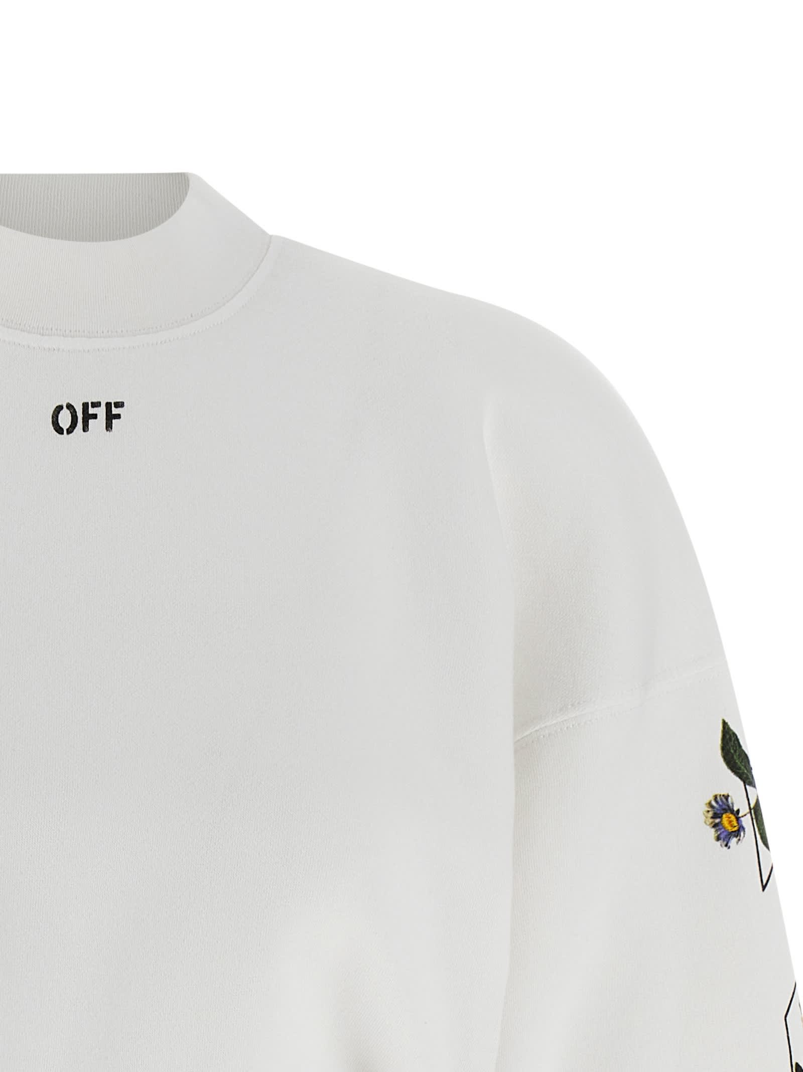 Off-white Arrow Flower Cropped Crew Neck Logo Sweatshirt In White