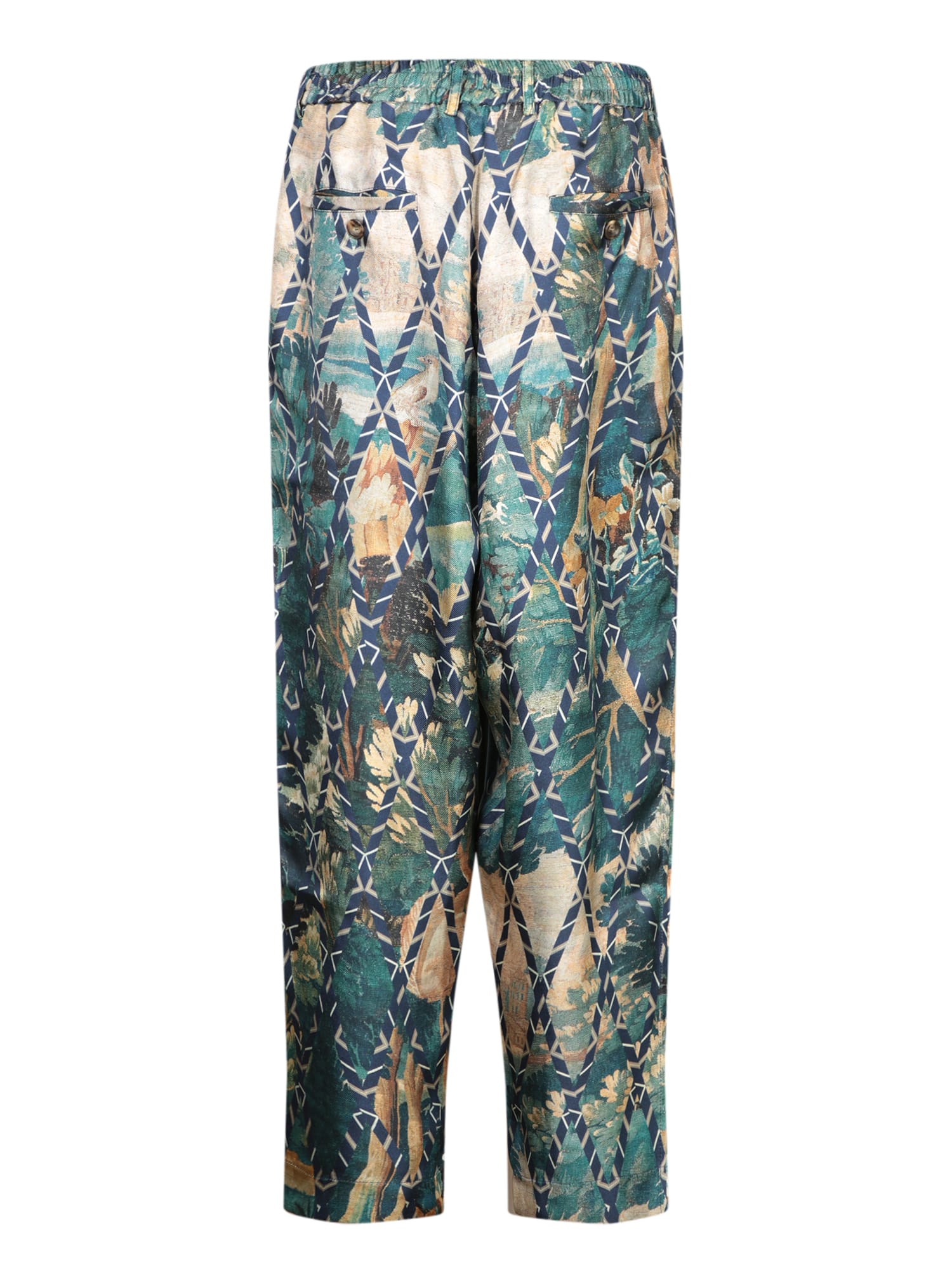 Shop Pierre-louis Mascia Turquoise Patterned Silk Trousers In Blue