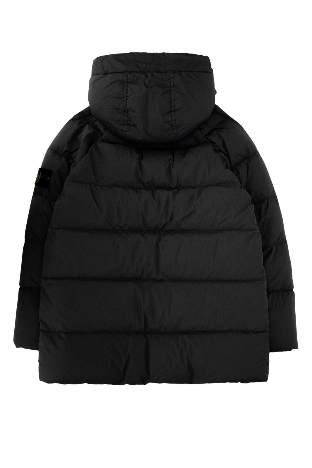 Shop Stone Island Compass-motif Long-sleeved Padded Coat In Black