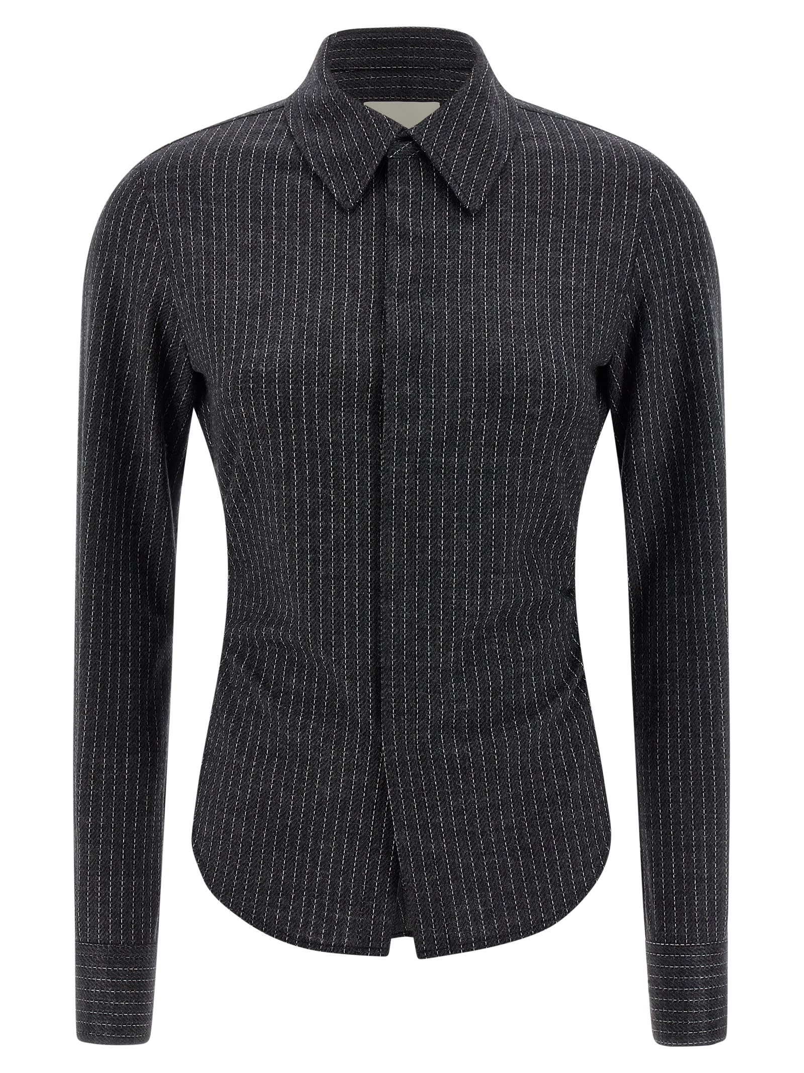 Isabel Marant Tailored Pinstripe Long Sleeve Shirt In Gray