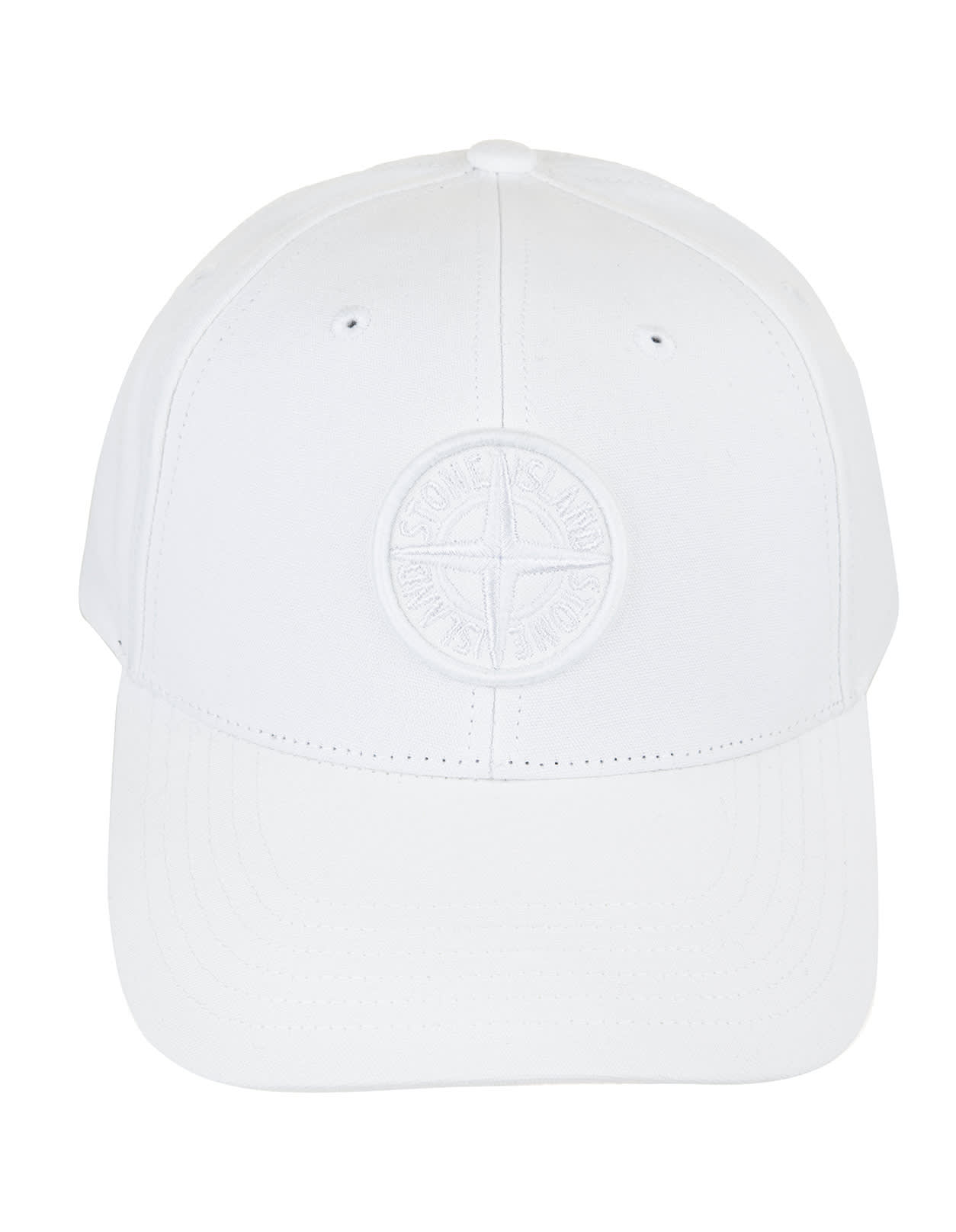 STONE ISLAND WHITE COTTON LOGO EMBROIDERED CAP,11846520