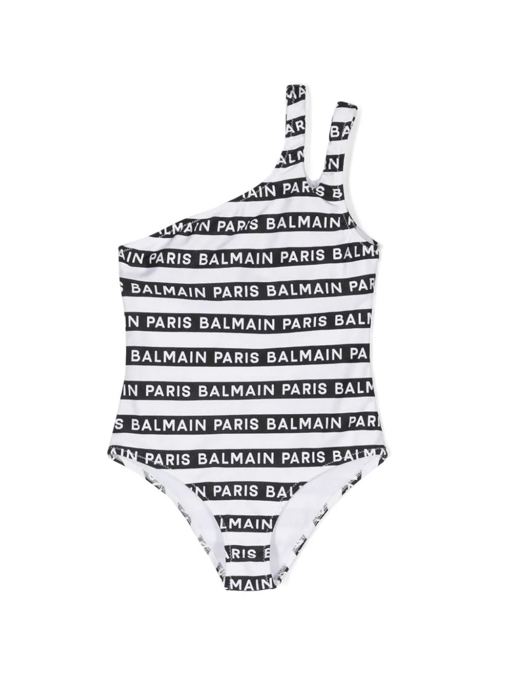 Shop Balmain One-piece Swimwear With Printed Logo Ribbons In White