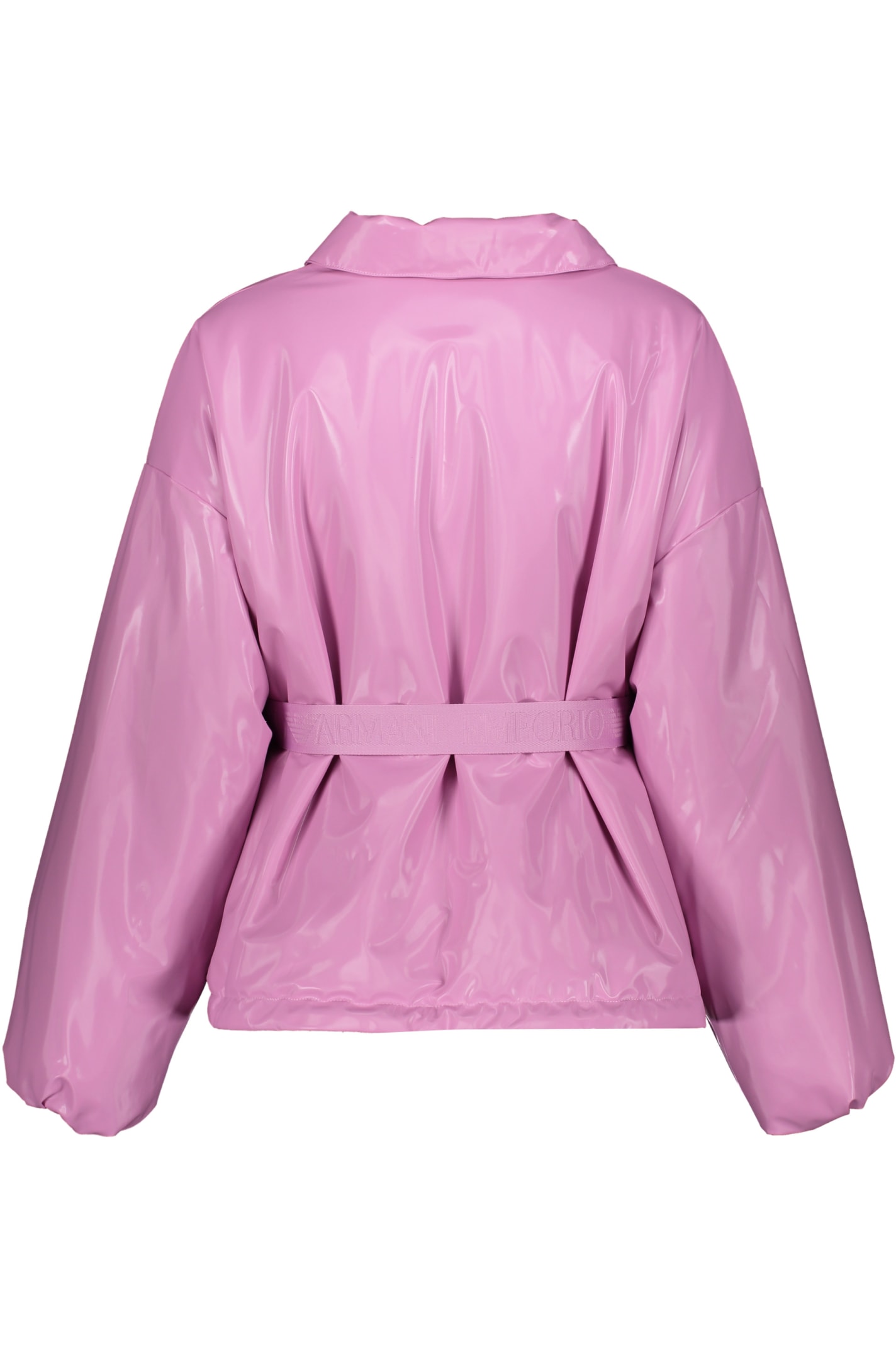 Shop Emporio Armani Belted Full Zip Down Jacket In Pink