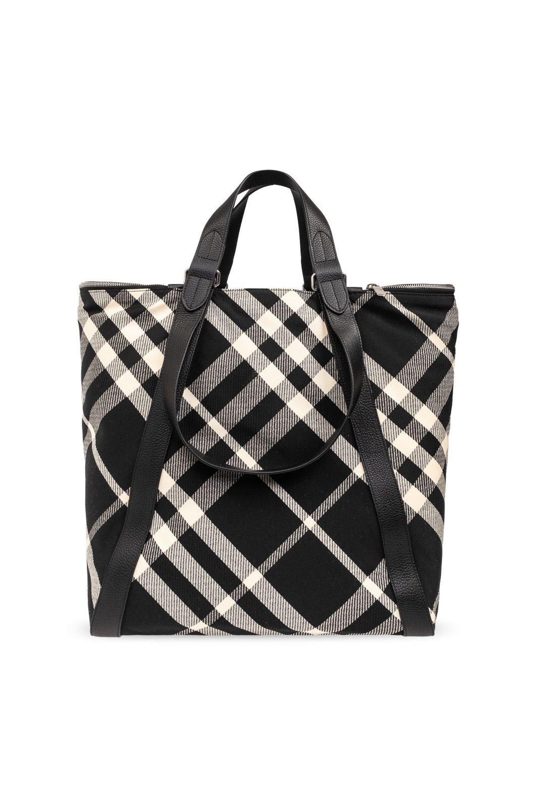 Shop Burberry Festival Check-pattern Top Handle Bag In Nero
