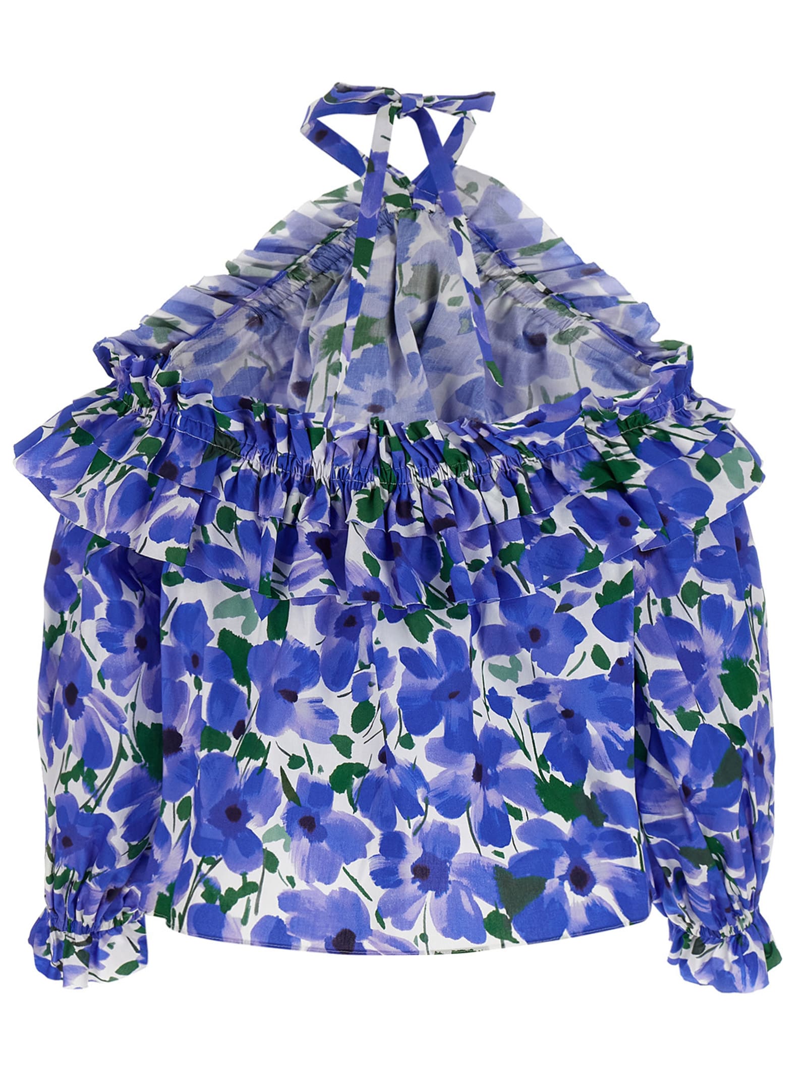 Carolina Herrera Poppy-print Halter Off-the-shoulder Top In Multicolor