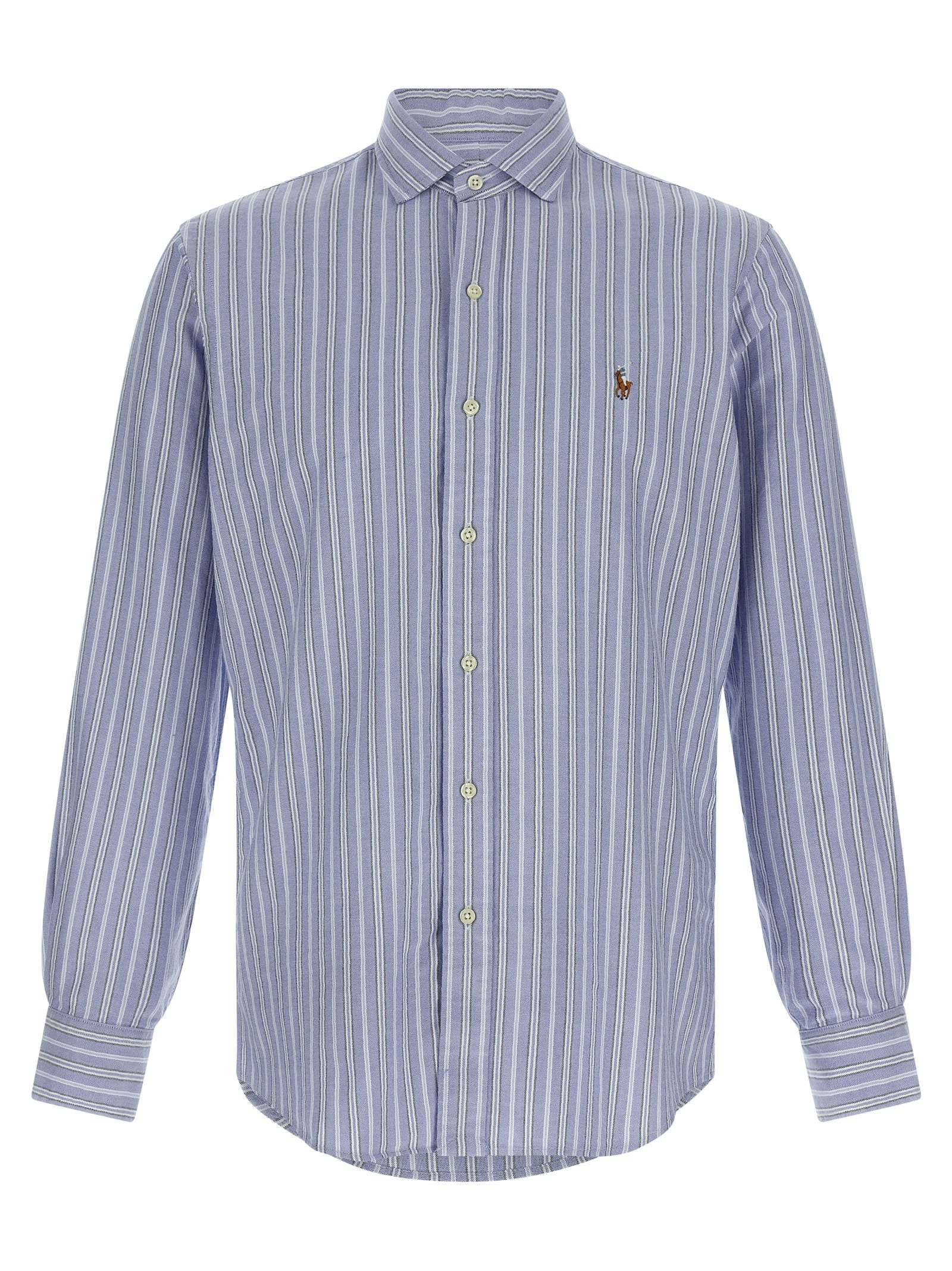 Polo Ralph Lauren Button-down Collar Striped Design Shirt In Blue