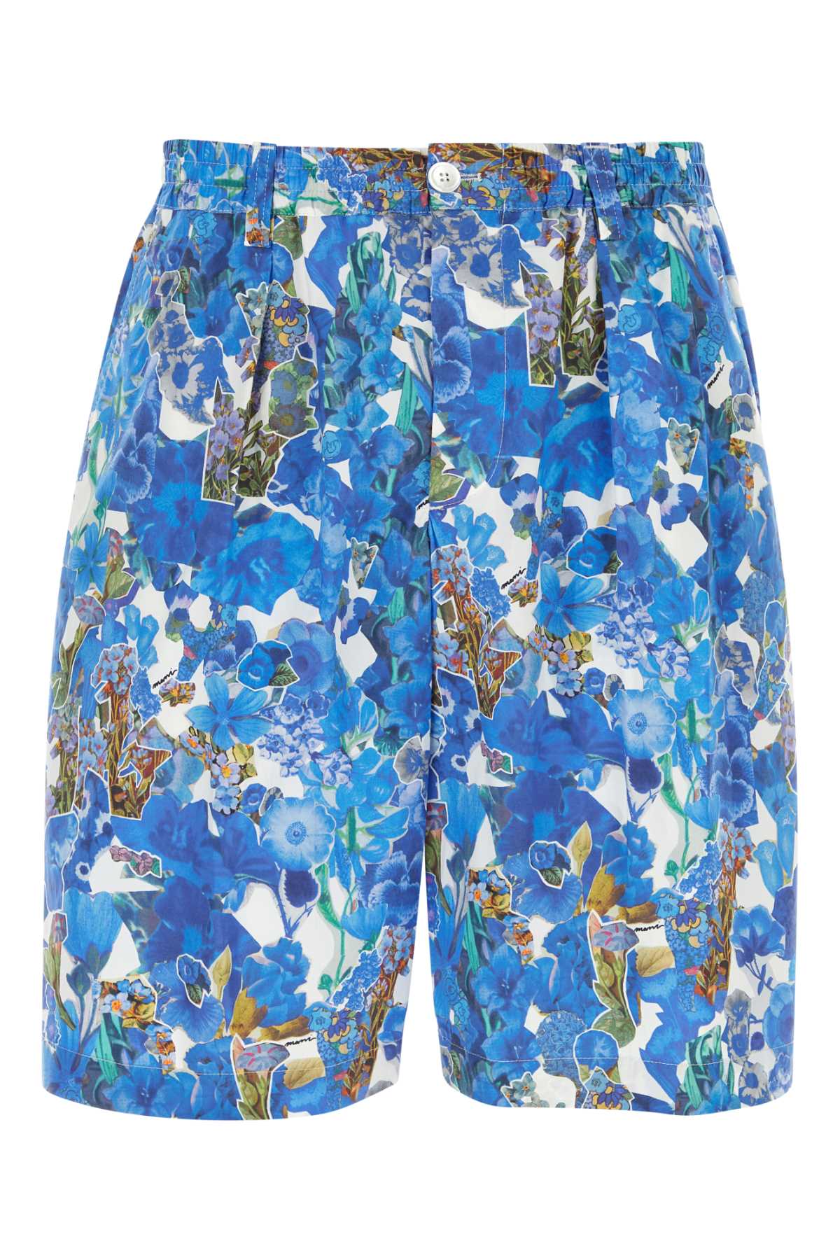 Shop Marni Printed Cotton Bermuda Shorts In Cobalt