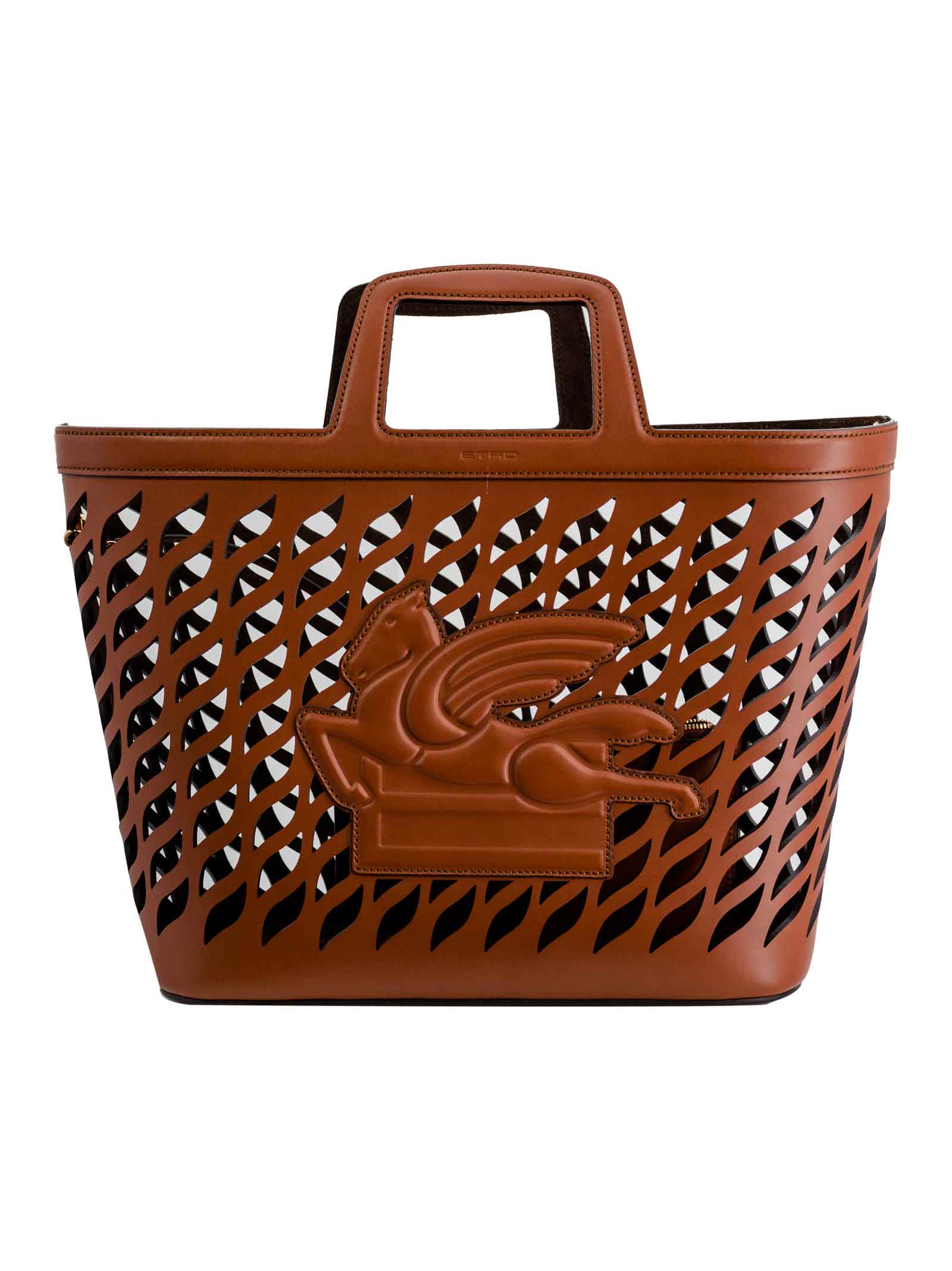 Shop Etro Medium Lasered Coffa Shopping Bag In Leather Brown
