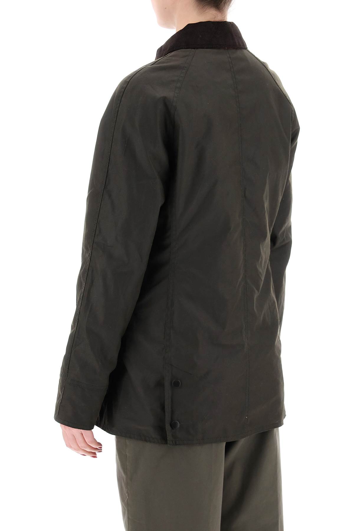 Barbour Brown Waxed Cotton Beadnell Jacket In Olive