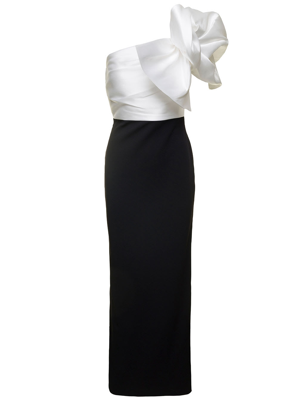 Shop Solace London Selia One-shoulder Maxi Dress In Black And White Twill Woman In White/black