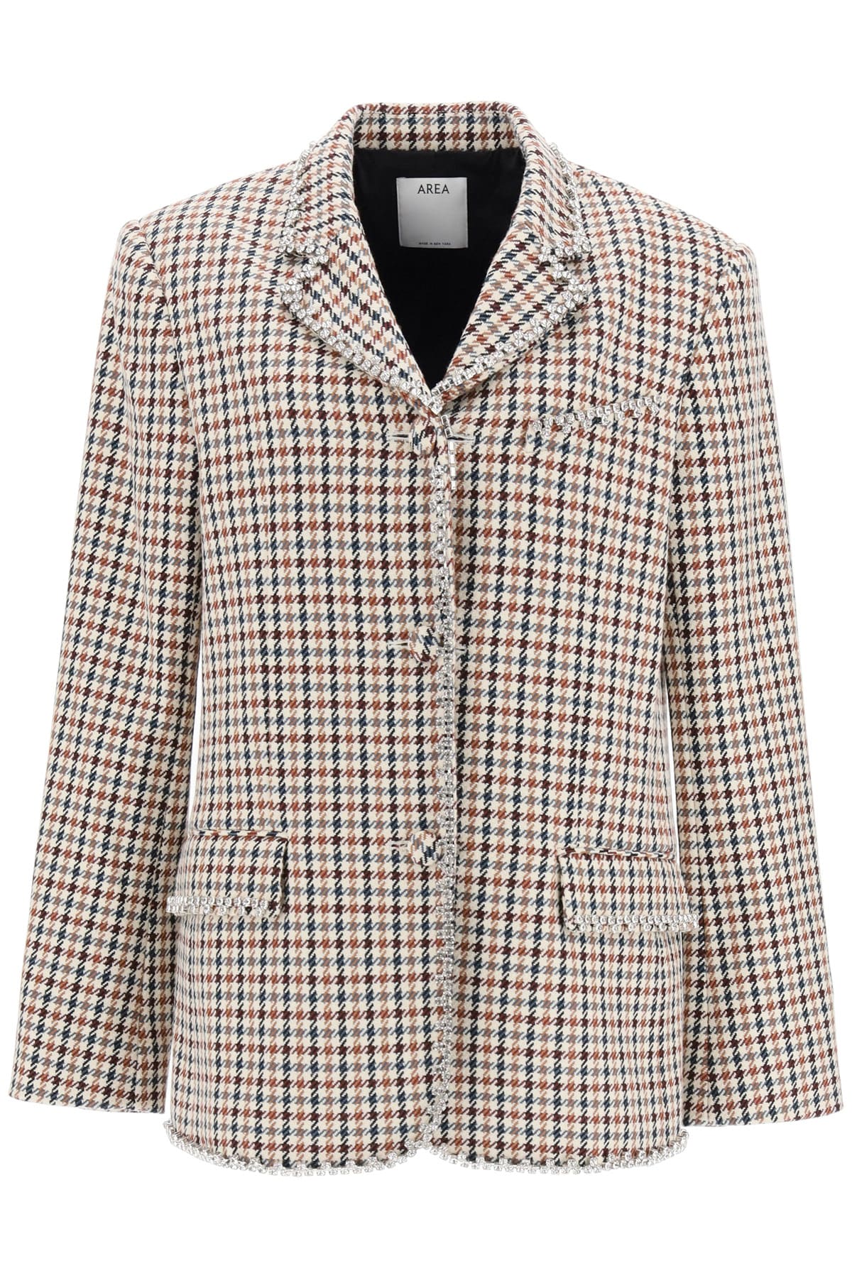 AREA Houndstooth Blazer With Crystals