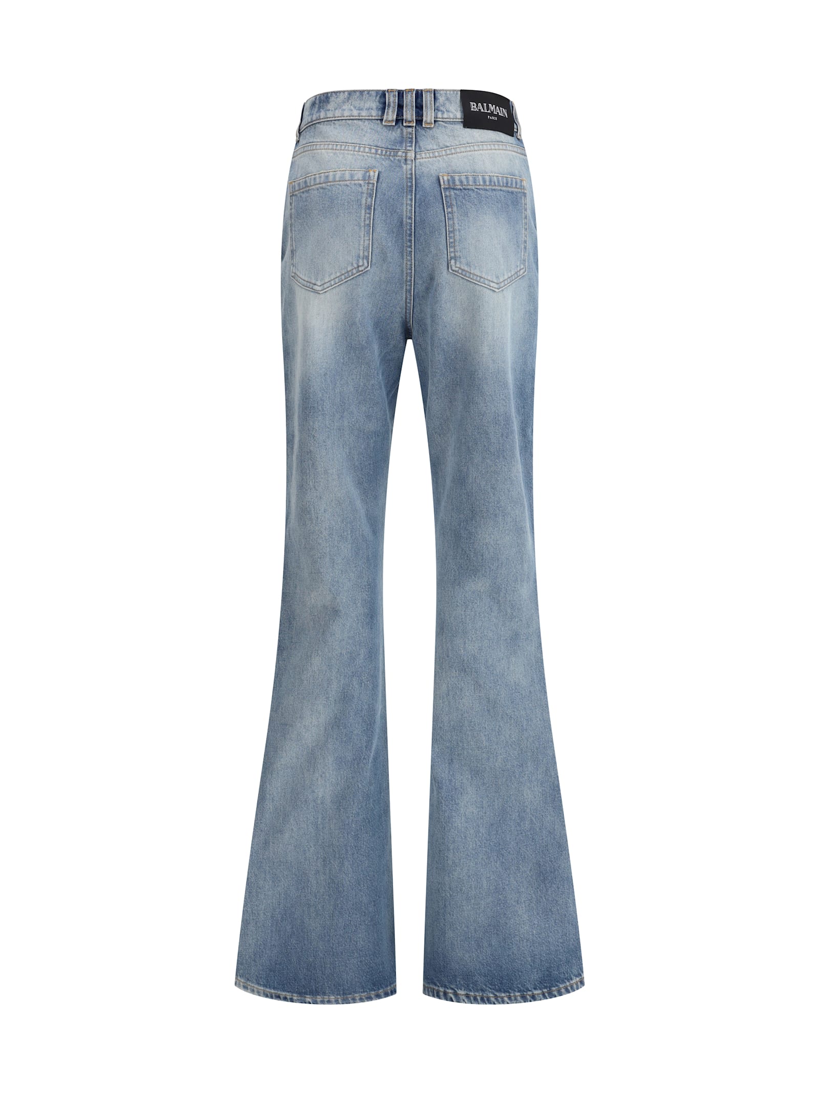 Balmain Flared Cotton Jeans Distressed Finish In Blue