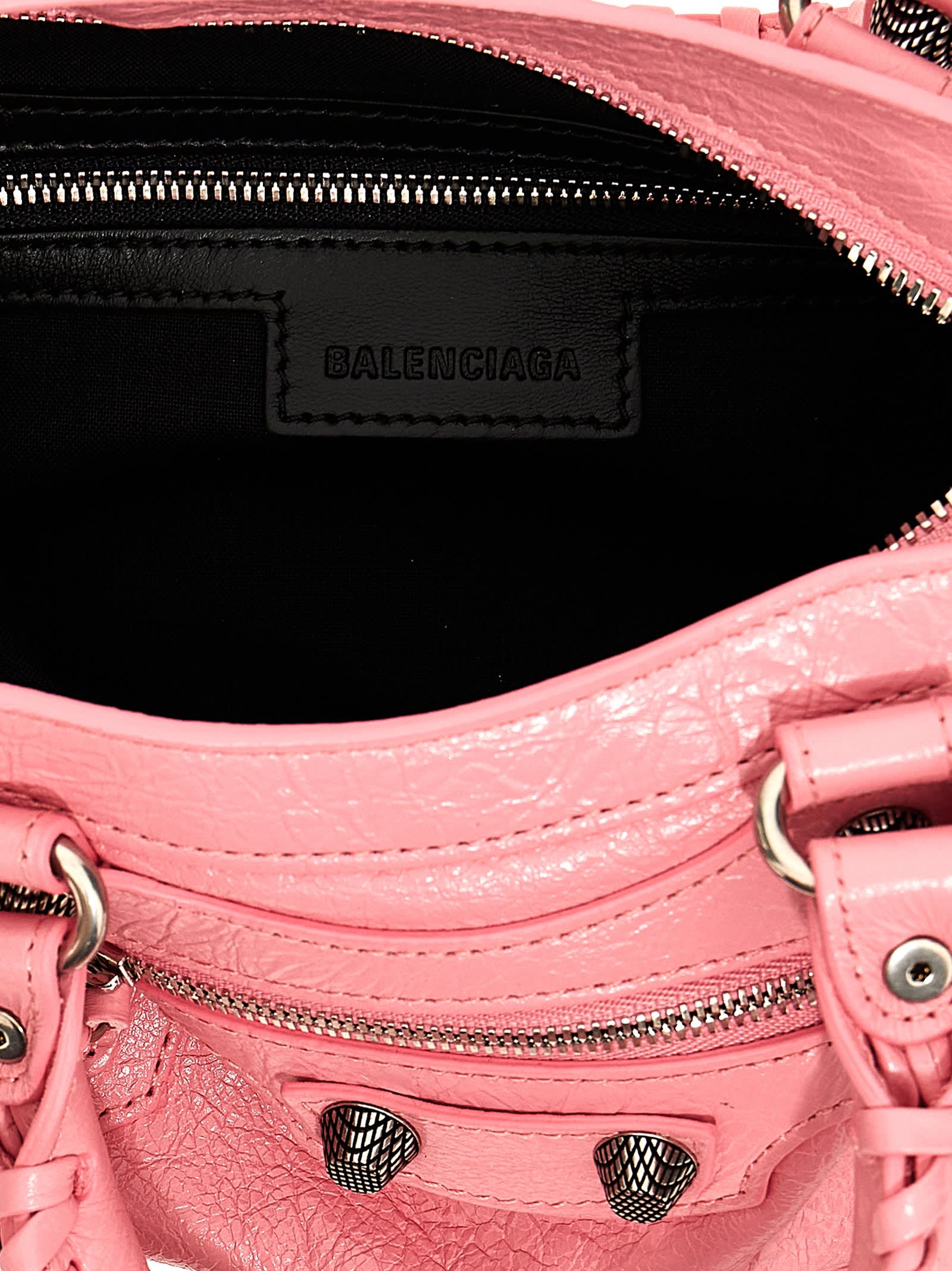 Balenciaga Green Leather Shoulder Handbag With Magnetic Closure And Metal Details In Pink