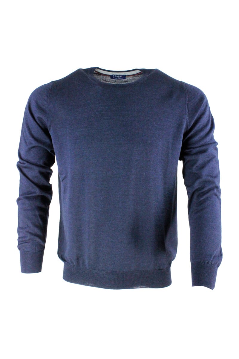 Light Long-sleeved Crewneck Sweater In Wool And Silk