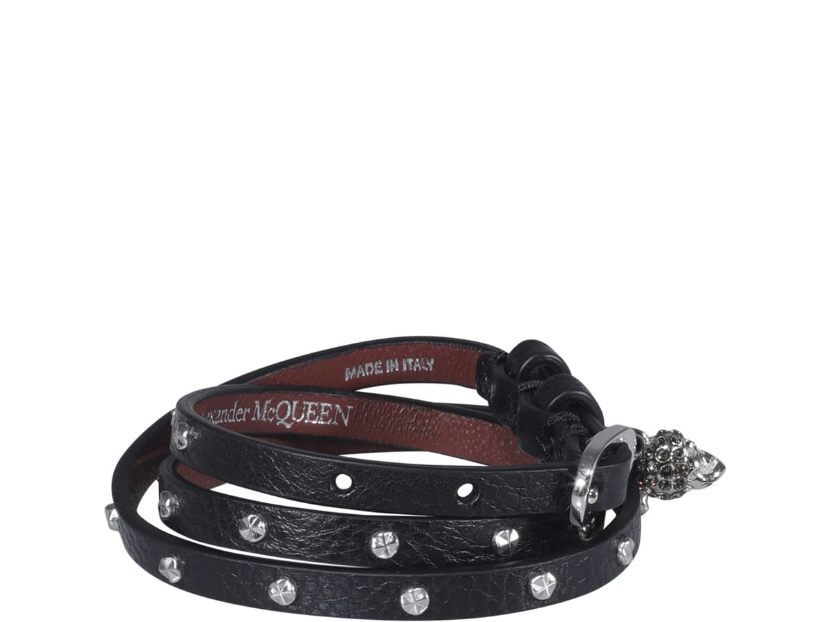 Alexander Mcqueen Studded Multi-wrap Bracelet In Black