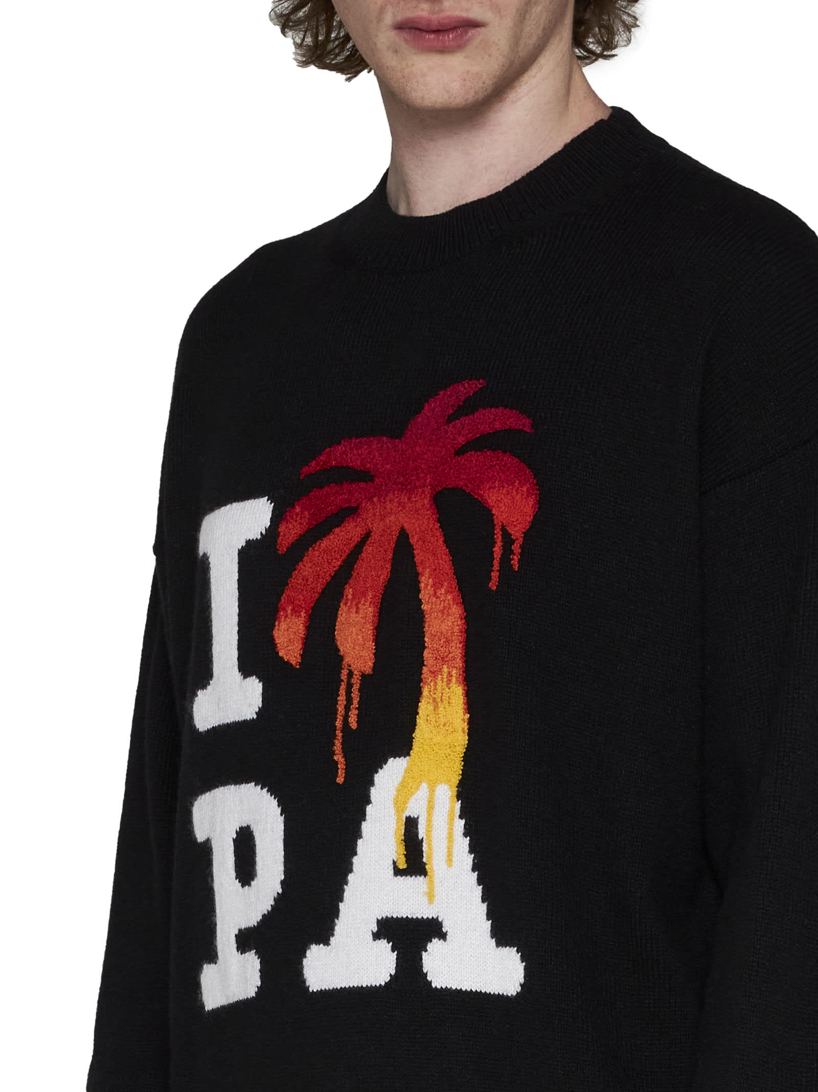 Palm Angels I Love Pa Wool Blend Sweater In Black Red